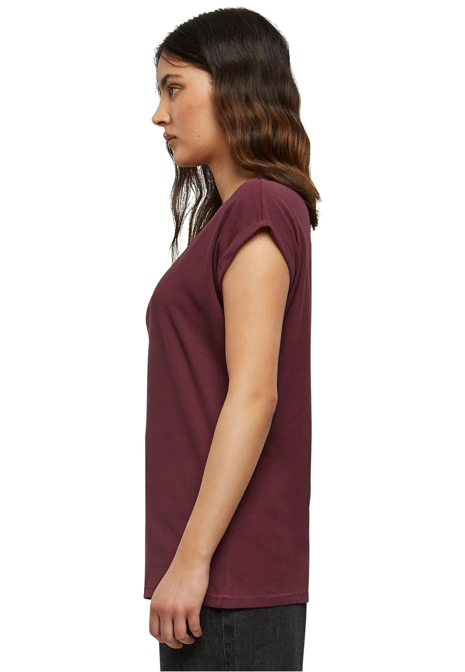Urban Classics T-Shirt da Donna con Manica Arrotolata, Cotone, Rosso Ciliegia, XXL - immagine 3
