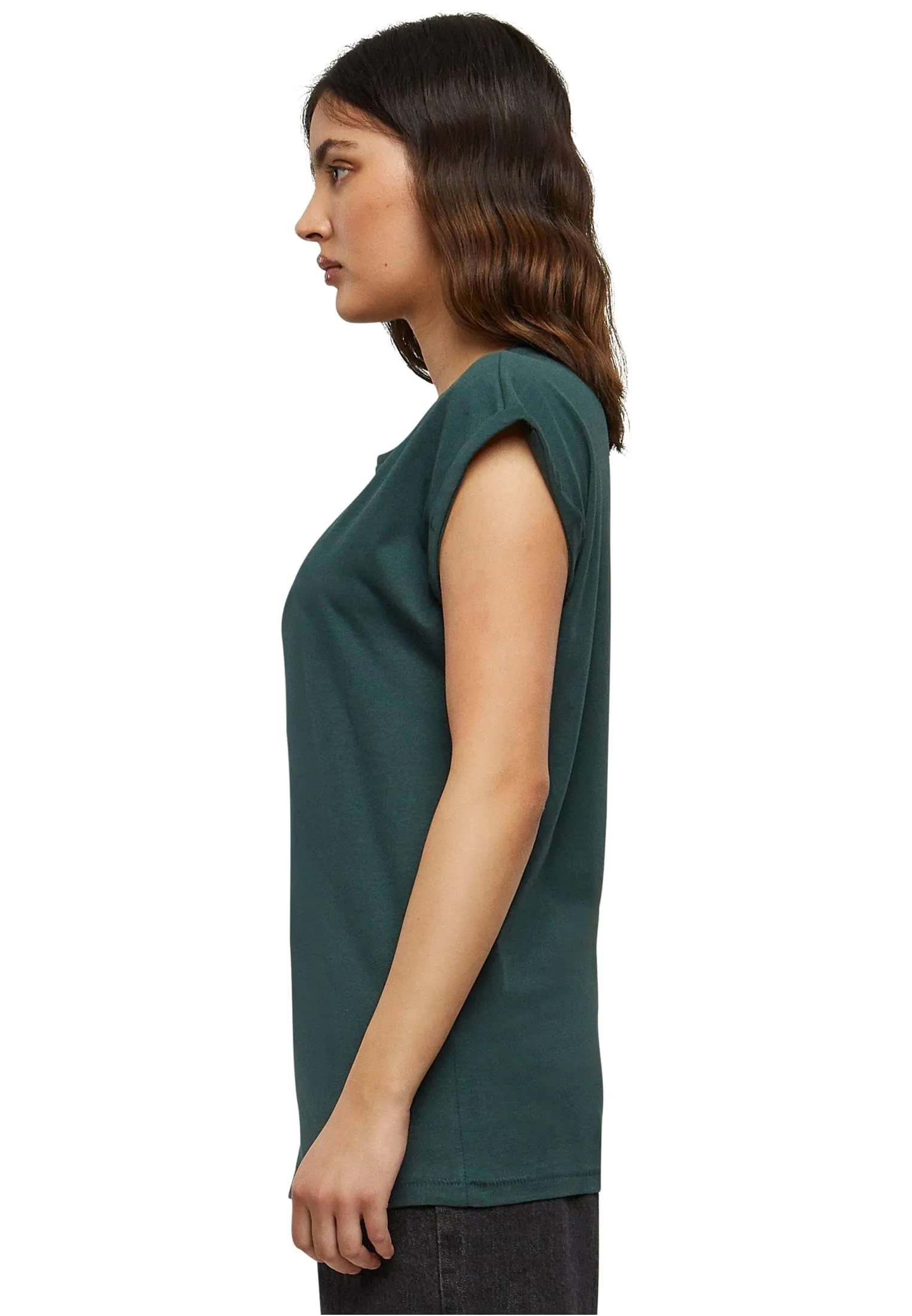 Urban Classics T-Shirt da Donna con Manica Arrotolata, Cotone, Verde Bottlegreen, Taglia M - immagine 2
