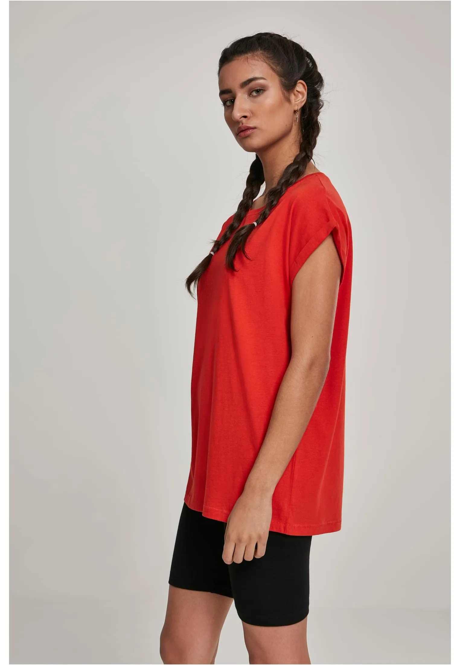 Urban Classics T-shirt da Donna con Manica Arrotolata in Cotone, Rosso Ciliegia, Taglia XXL - immagine 7