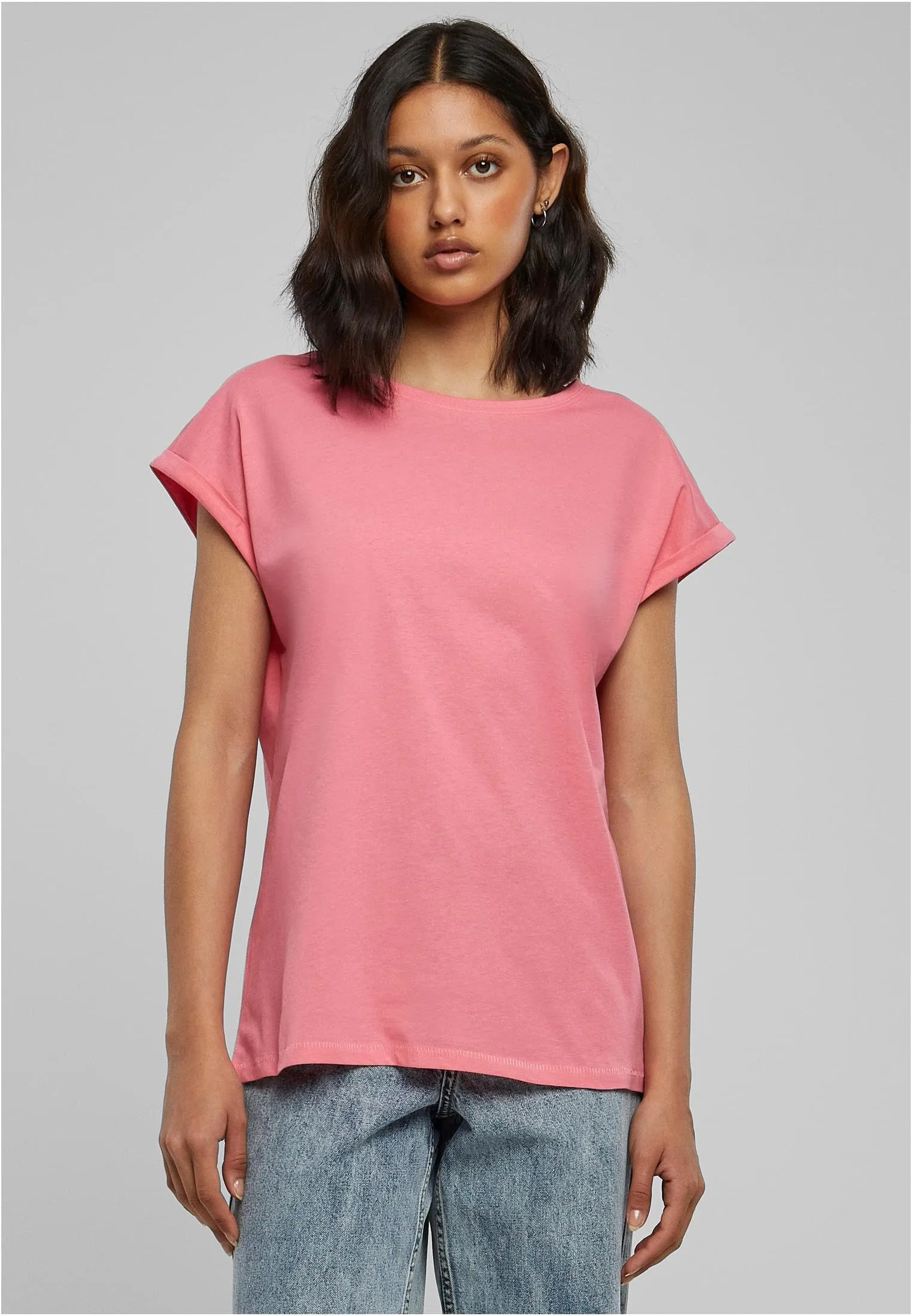 Urban Classics T-Shirt da Donna con Manica Arrotolata in Cotone, Rosso Ciliegia, Taglia XXL - immagine 3