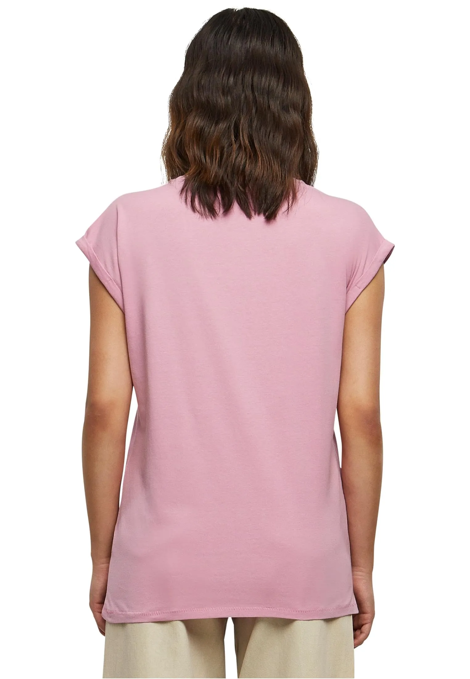 Urban Classics Donna T-shirt in Cotone con Manica Arrotolata e Scollo Rotondo, Rosso Ciliegia, Taglia L - immagine 3