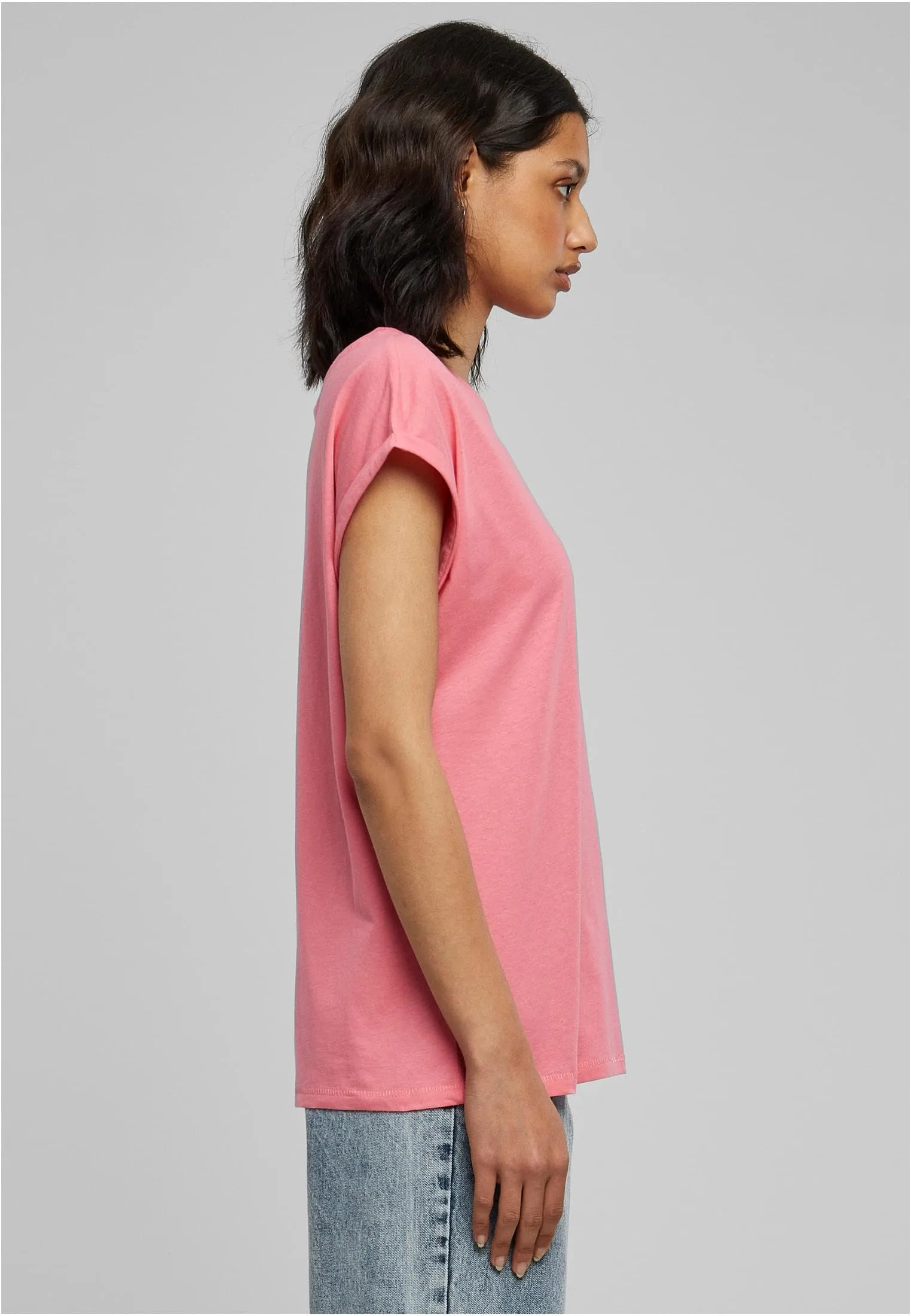 Urban Classics T-Shirt da Donna con Manica Arrotolata in Cotone, Rosso Ciliegia, Taglia XXL - immagine 10