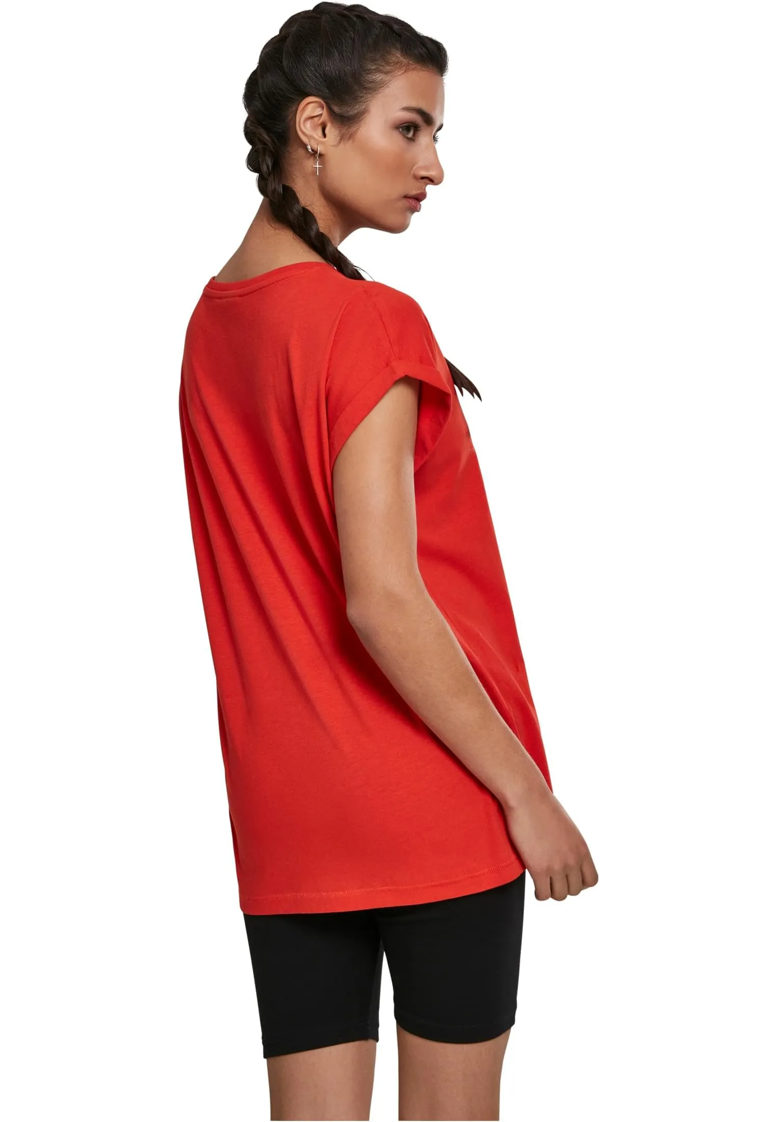 Urban Classics Donna T-Shirt con Maniche Arrotolate in Cotone, Rosso Ciliegia, XXL - immagine 3