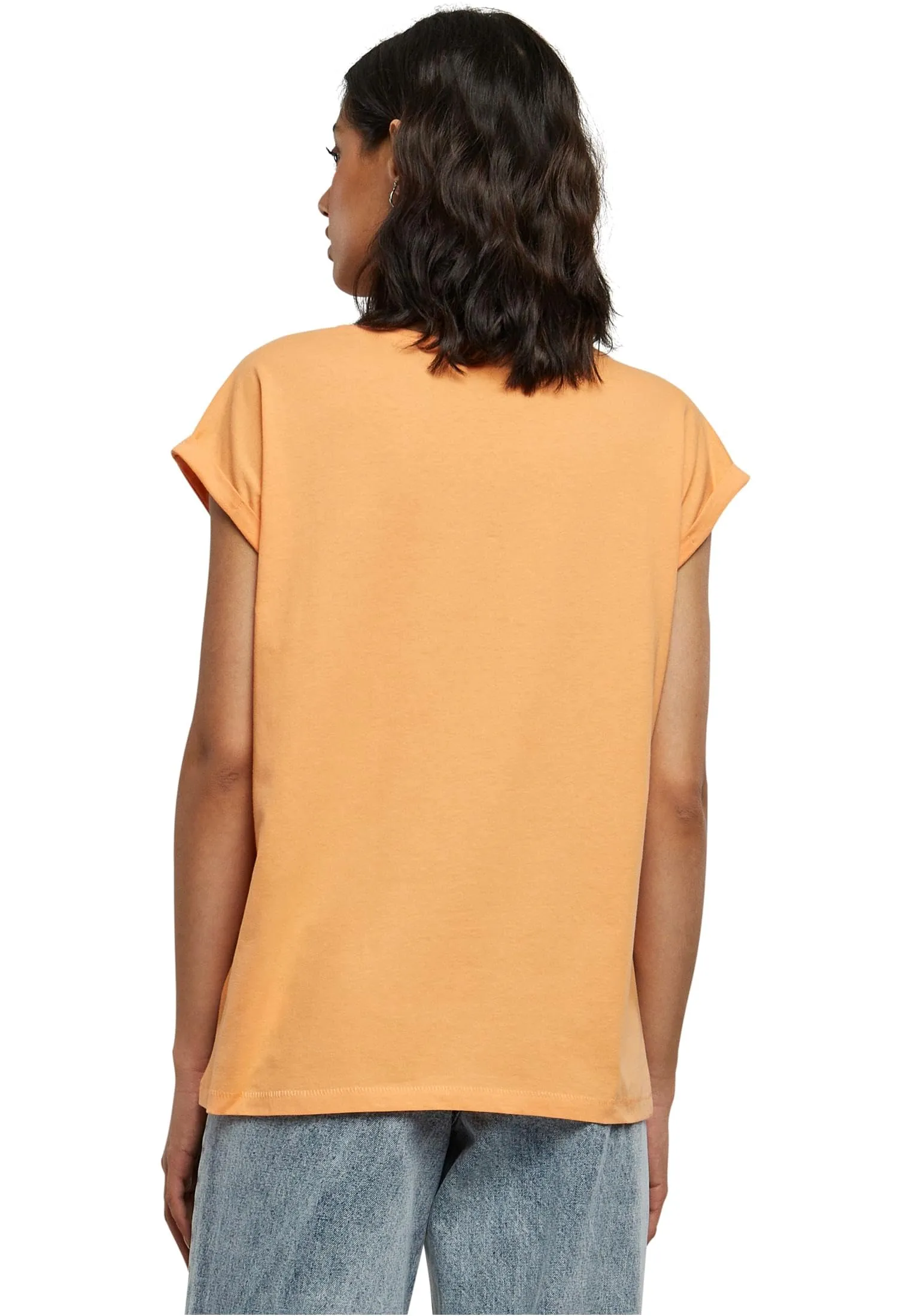 Urban Classics T-Shirt da Donna con Maniche Risvoltate, Scollo Tondo e Spalle Arrotondate, Arancione Papaia, Taglia M - immagine 3