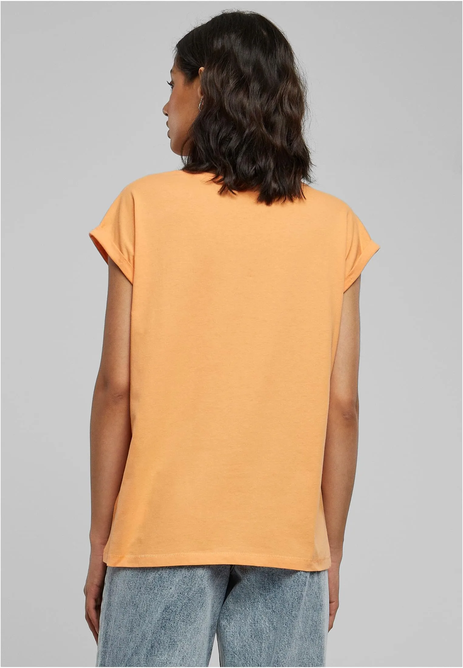 Urban Classics T-Shirt da Donna con Maniche Risvoltate, Scollo Tondo e Spalle Arrotondate, Arancione Papaia, Taglia M - immagine 8