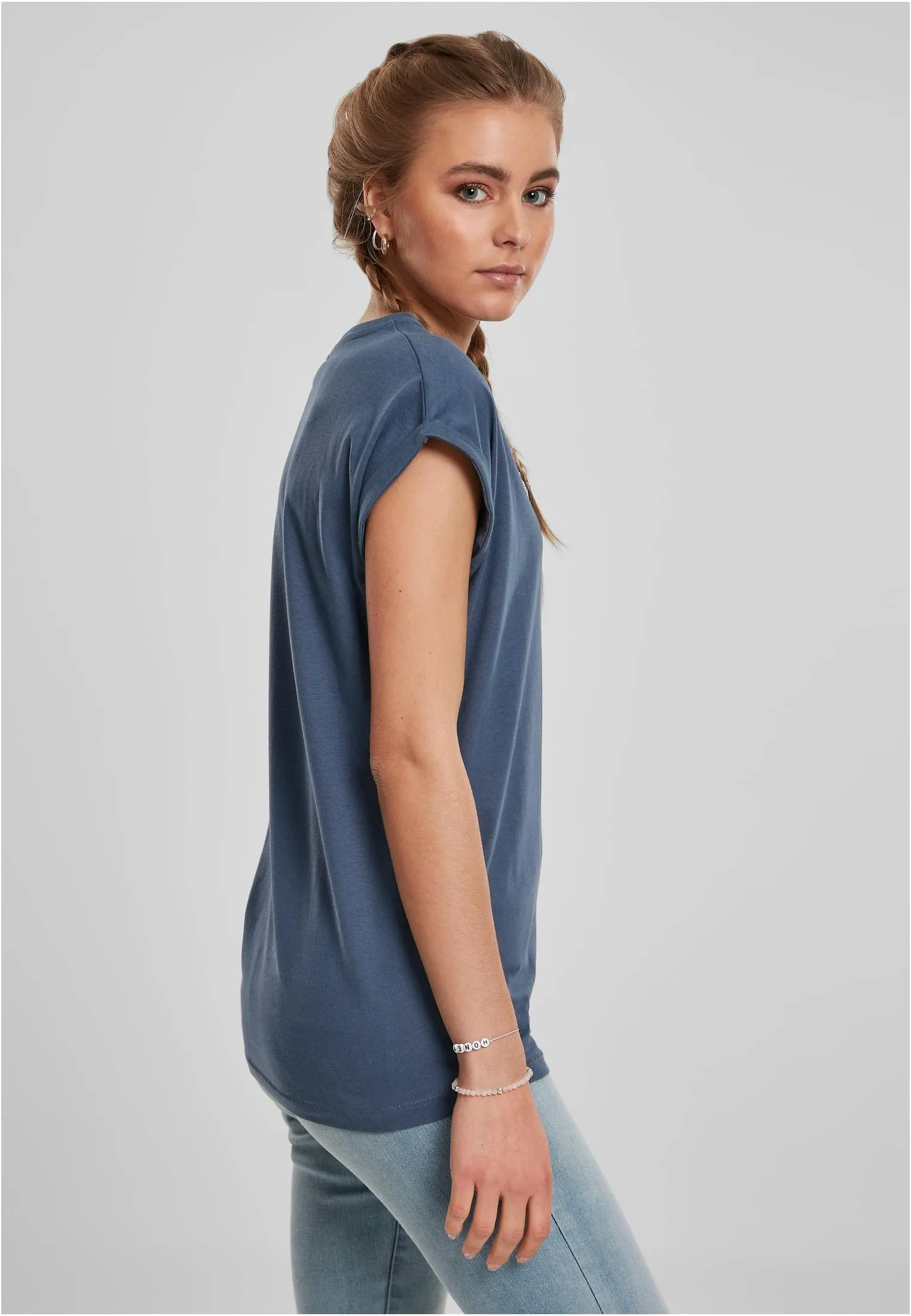 Urban Classics T-Shirt da Donna con Manica Arrotolata in Cotone, Vintageblue, XL - immagine 8