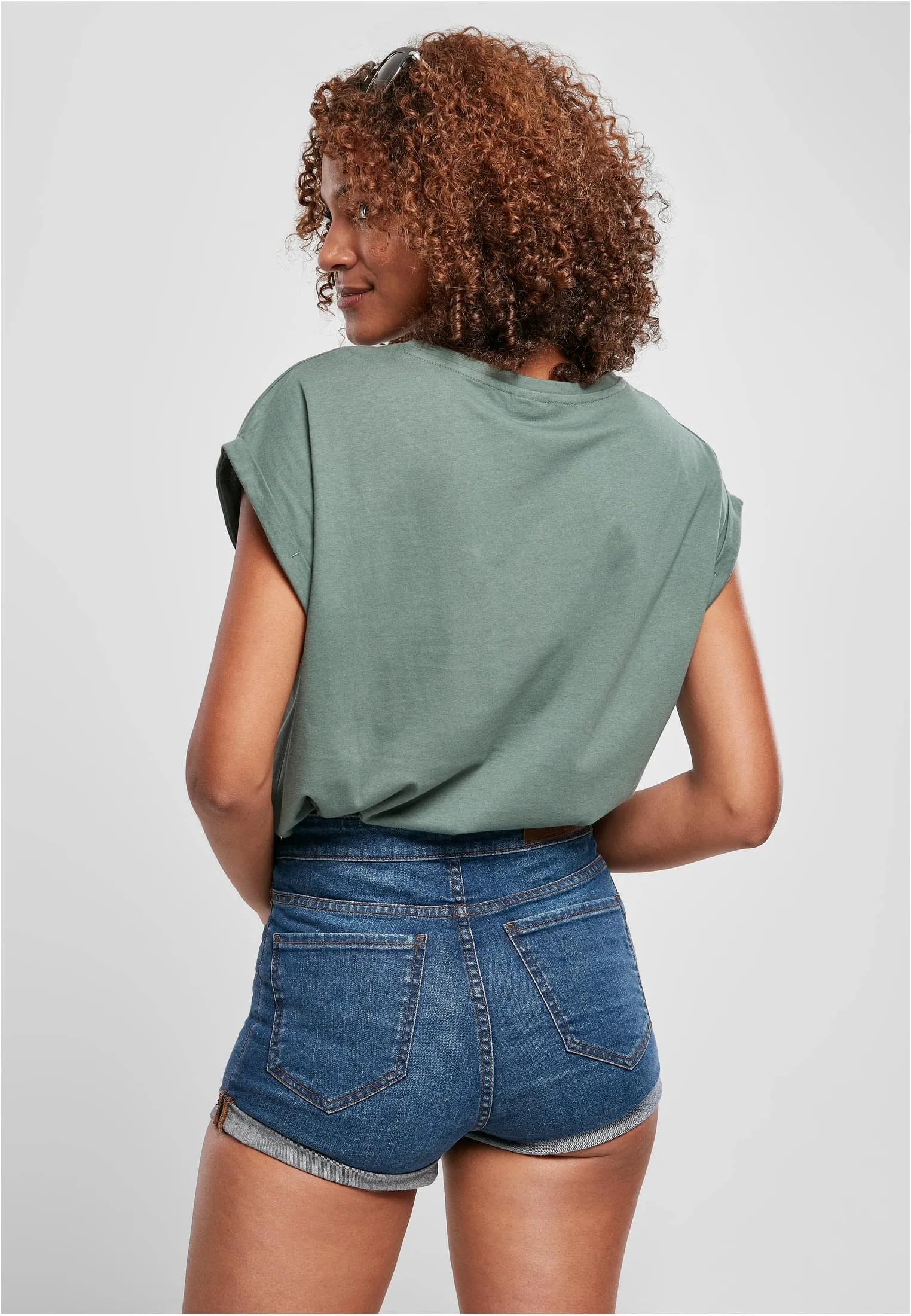 Urban Classics Donna T-shirt in Cotone con Maniche Arrotolate, Rosso Ciliegia, Taglia XXL - immagine 8