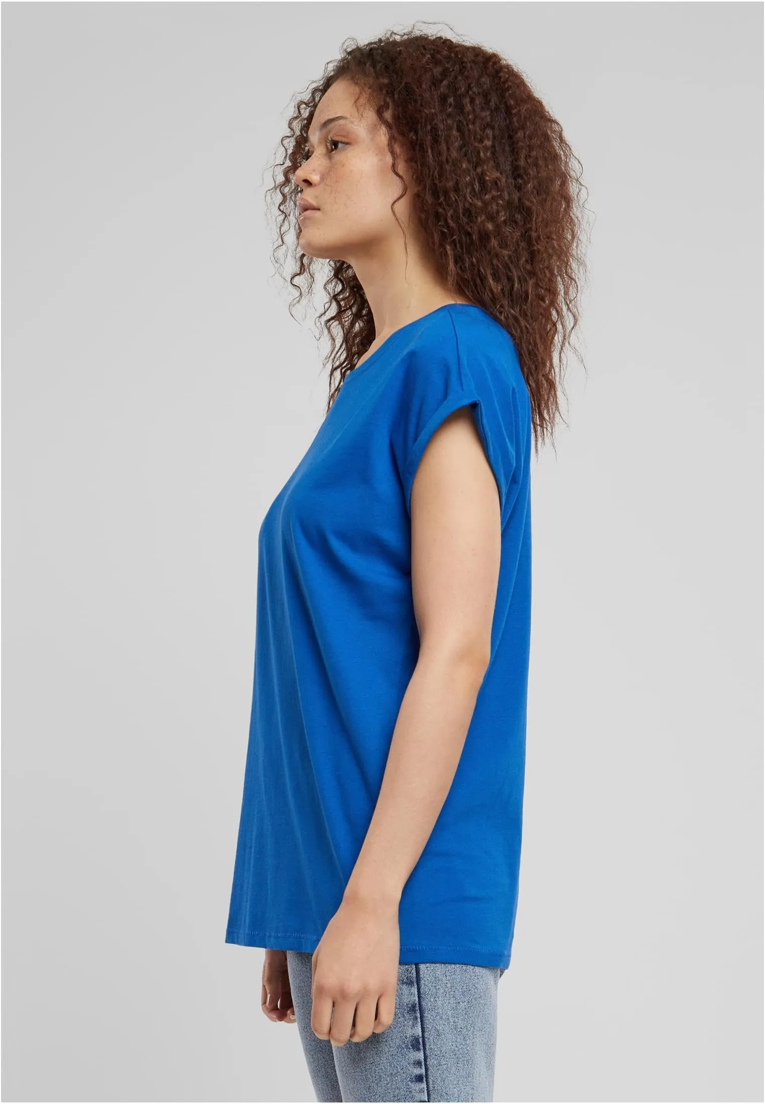Urban Classics Donna T-shirt in Cotone con Maniche Arrotolate e Scollo Rotondo, Rosso Ciliegia, Taglia XXL - immagine 7