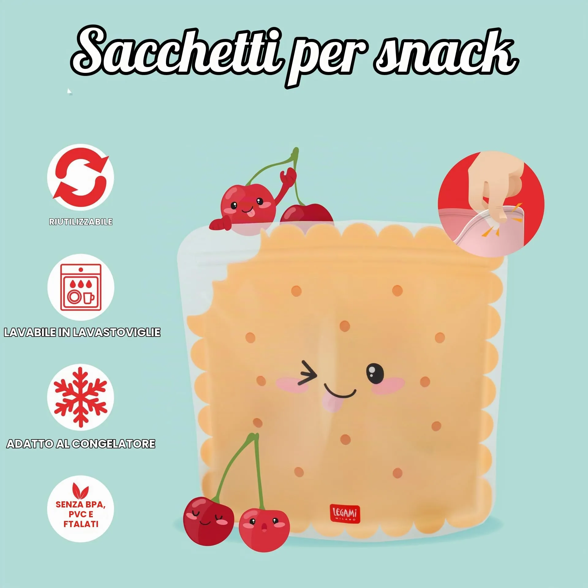 Legami Set di 3 Buste per Alimenti Cookie, Misure S, M, L - immagine 2