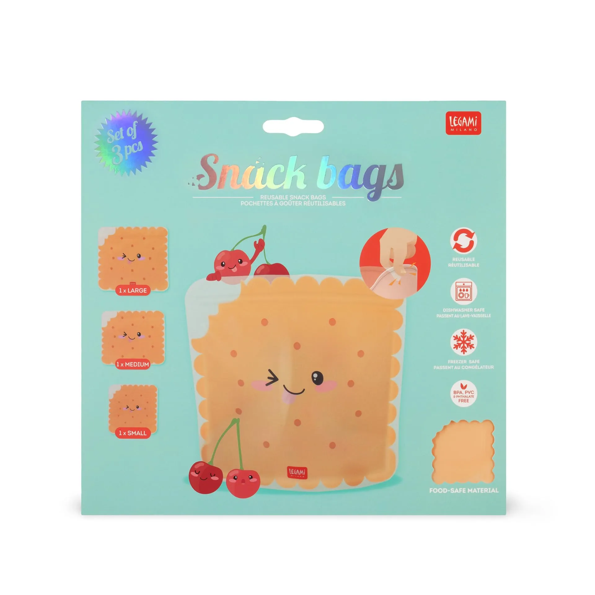 Legami Set di 3 Buste per Alimenti Cookie, Misure S, M, L - immagine 5