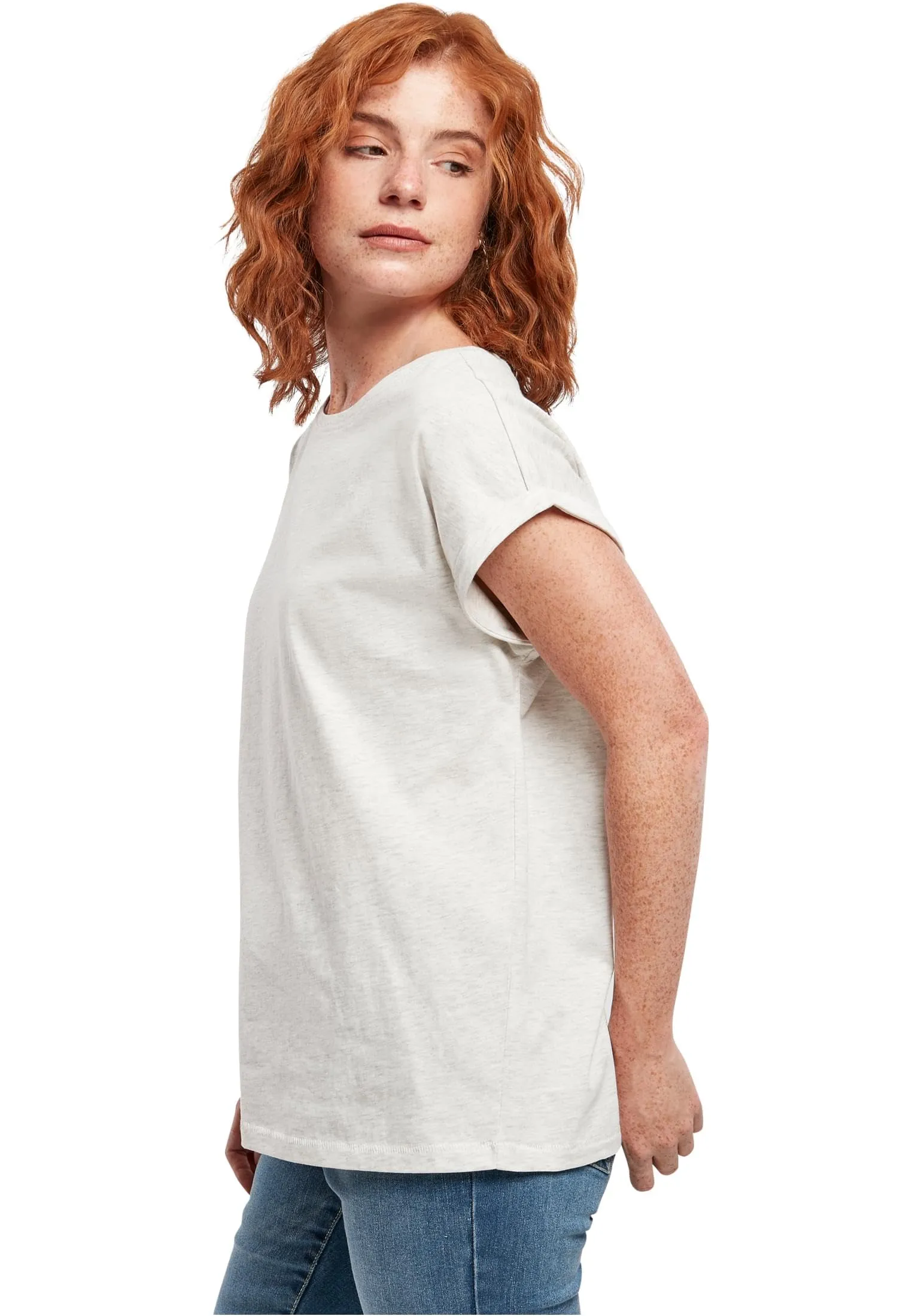 Urban Classics Donna T-shirt in Cotone con Manica Arrotolata e Scollo Rotondo, Rosso Ciliegia, Taglia XXL - immagine 3