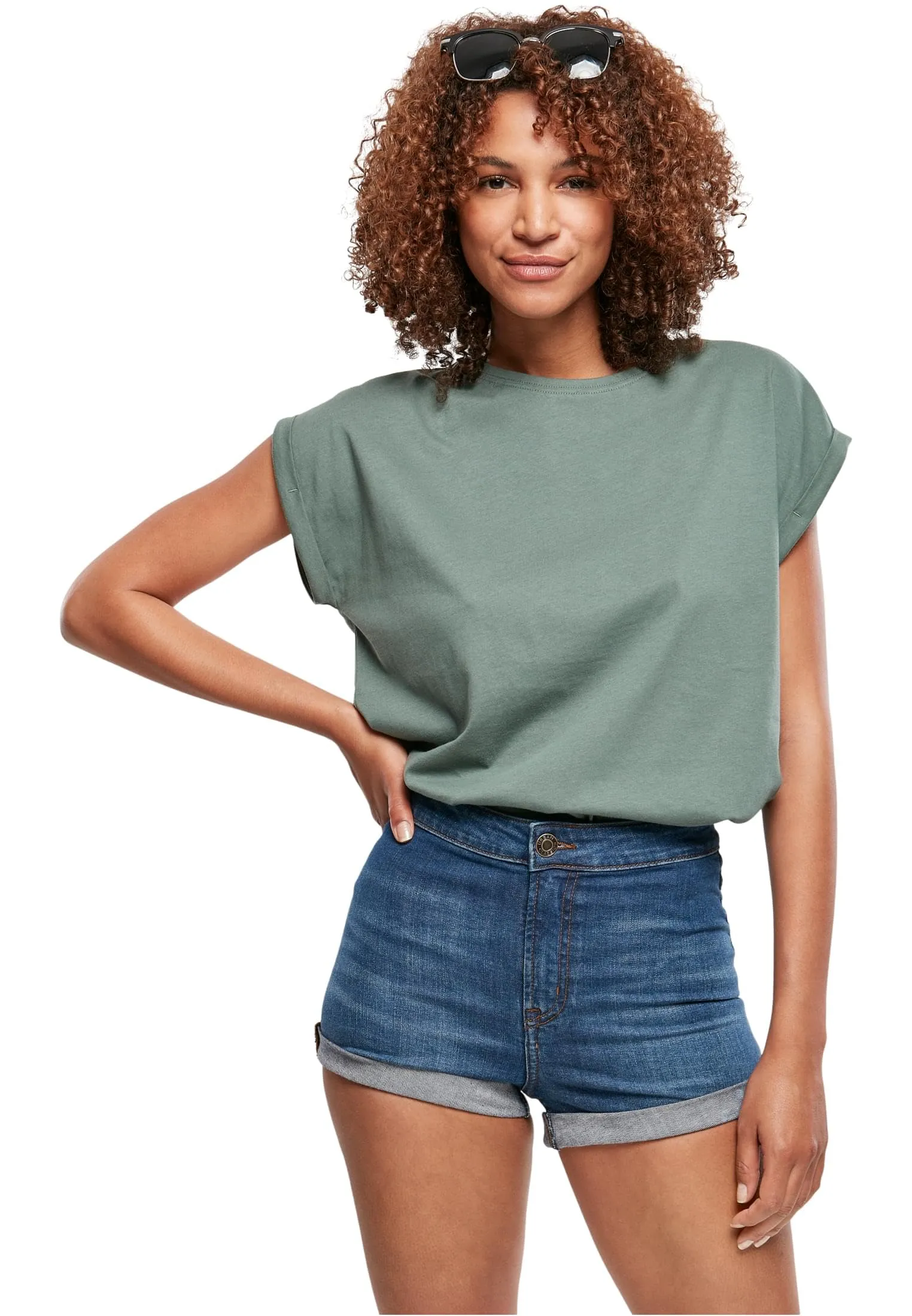 Urban Classics Donna Extended Shoulder Tee in Cotone, Rosso Ciliegia, XXL - immagine 1