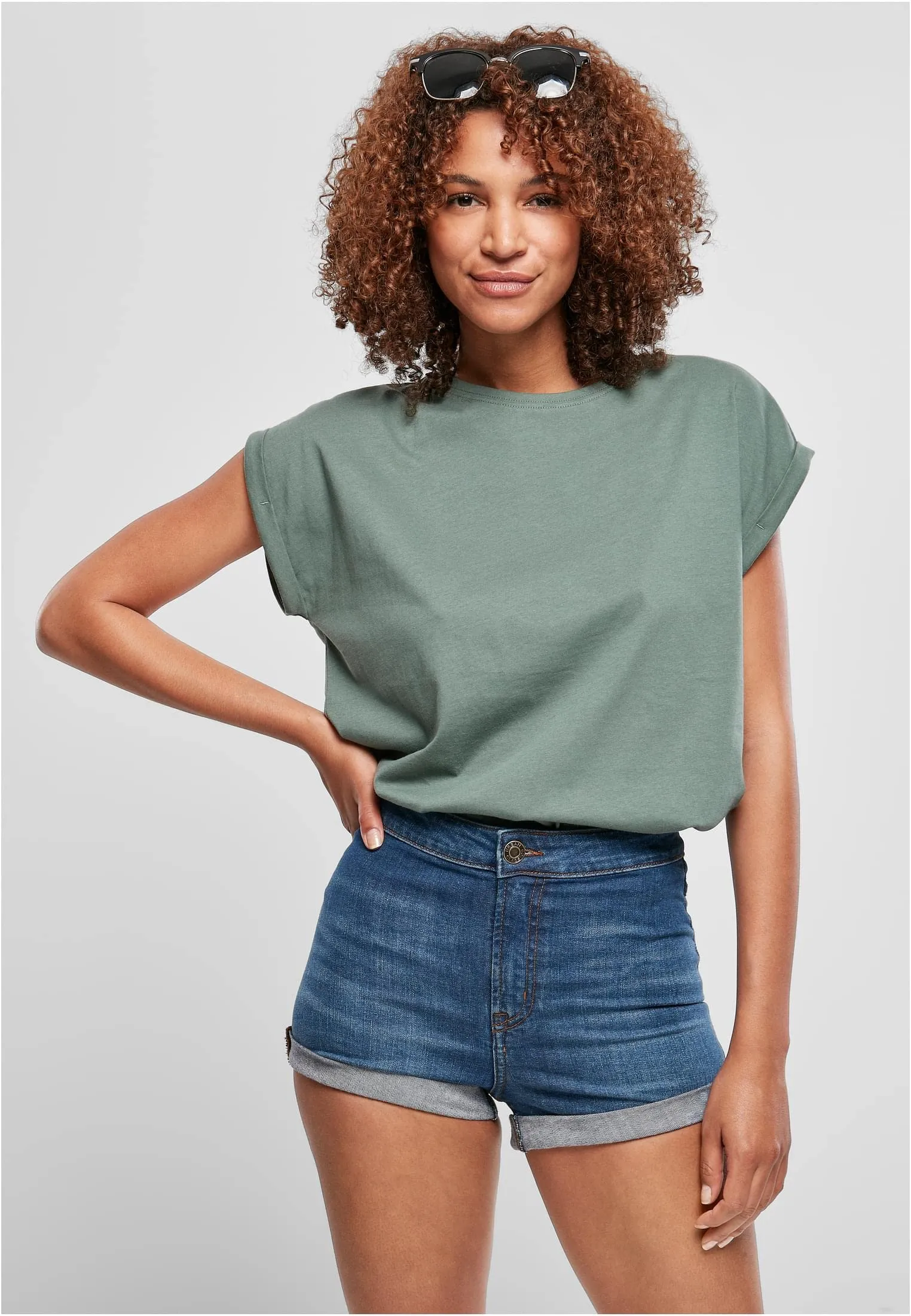 Urban Classics Donna Extended Shoulder Tee in Cotone, Rosso Ciliegia, XXL - immagine 5