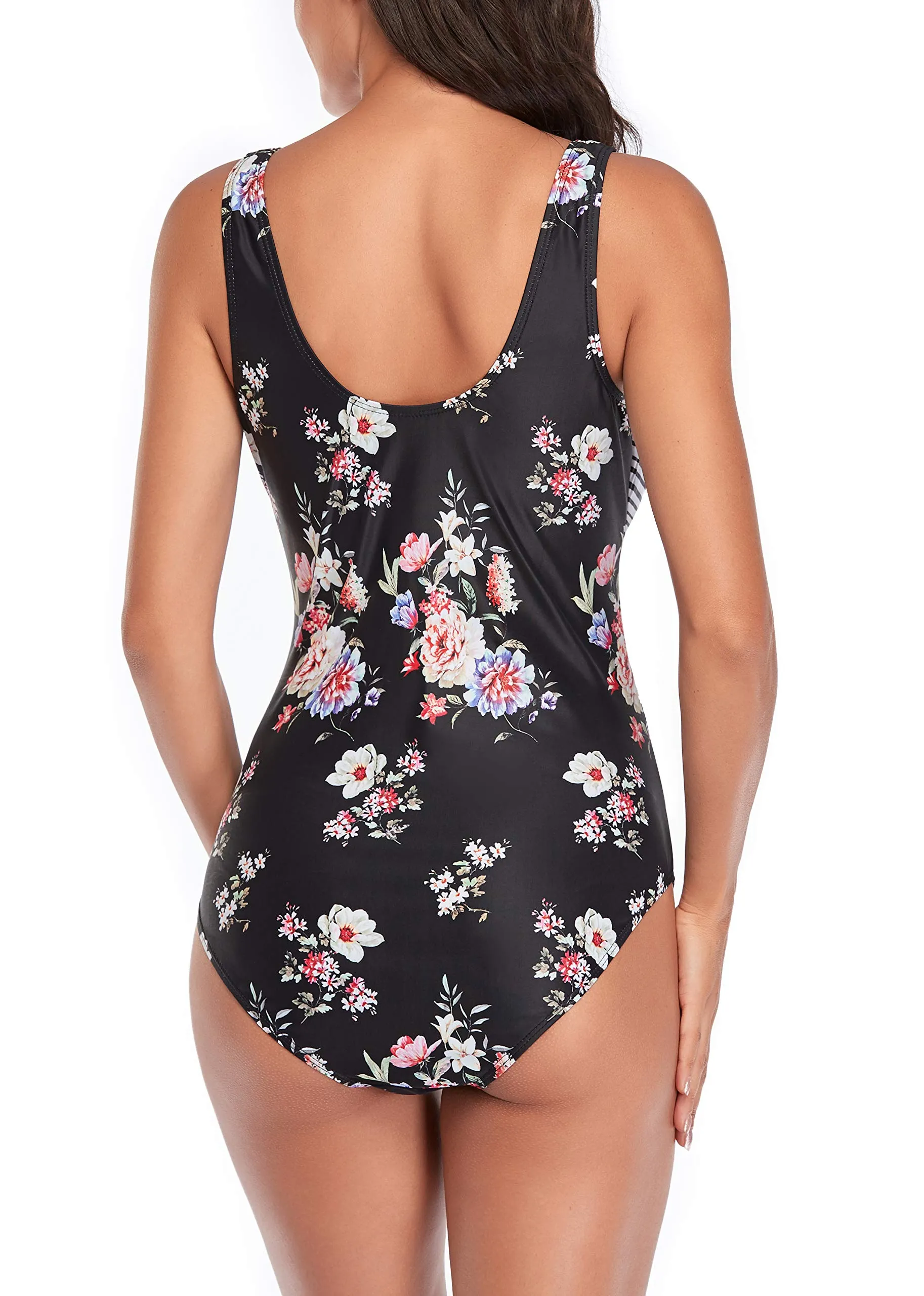SUMMERSUNSHINE Costume da Bagno Intero Premaman Incrocio Anteriore Nero Floreale S - immagine 6