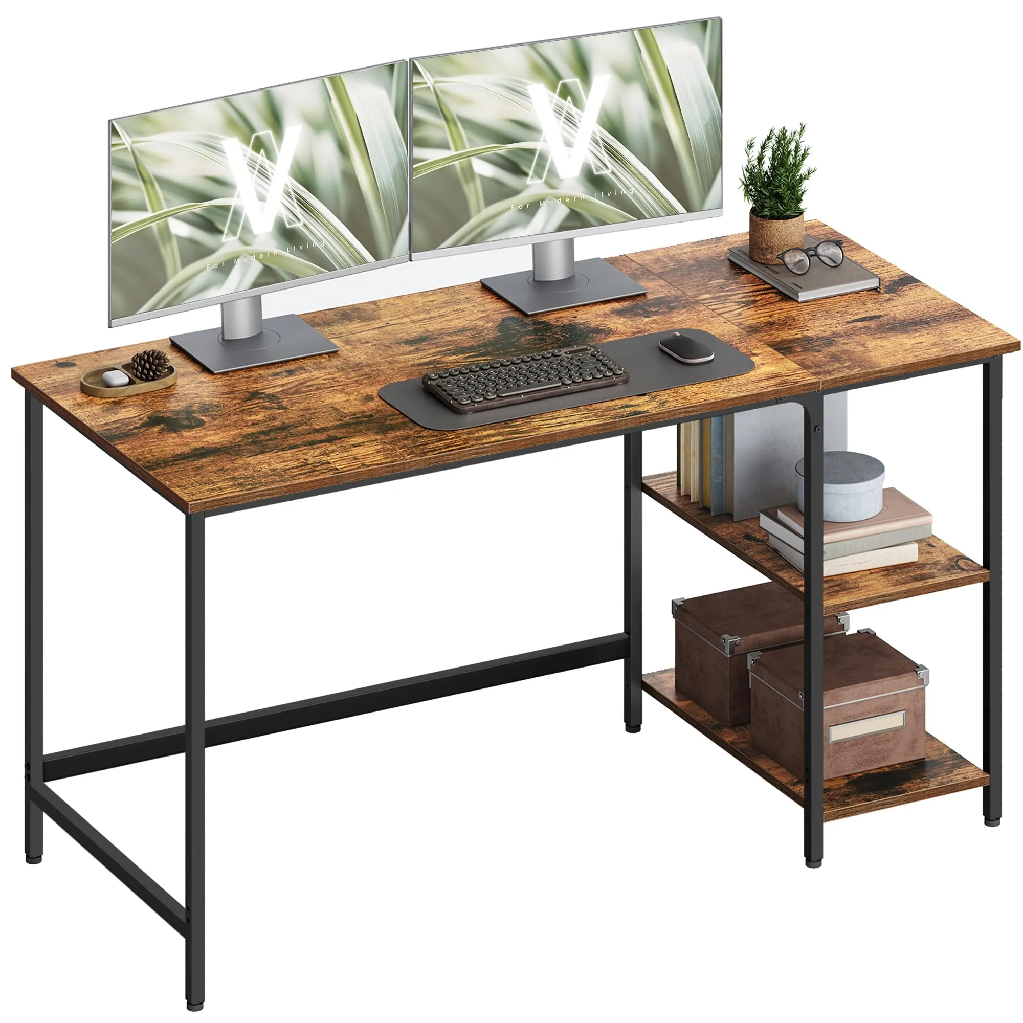 VASAGLE Scrivania per Computer LWD55X, 140 x 60 x 76 cm, Marrone Vintage e Nero Inchiostro - immagine 1