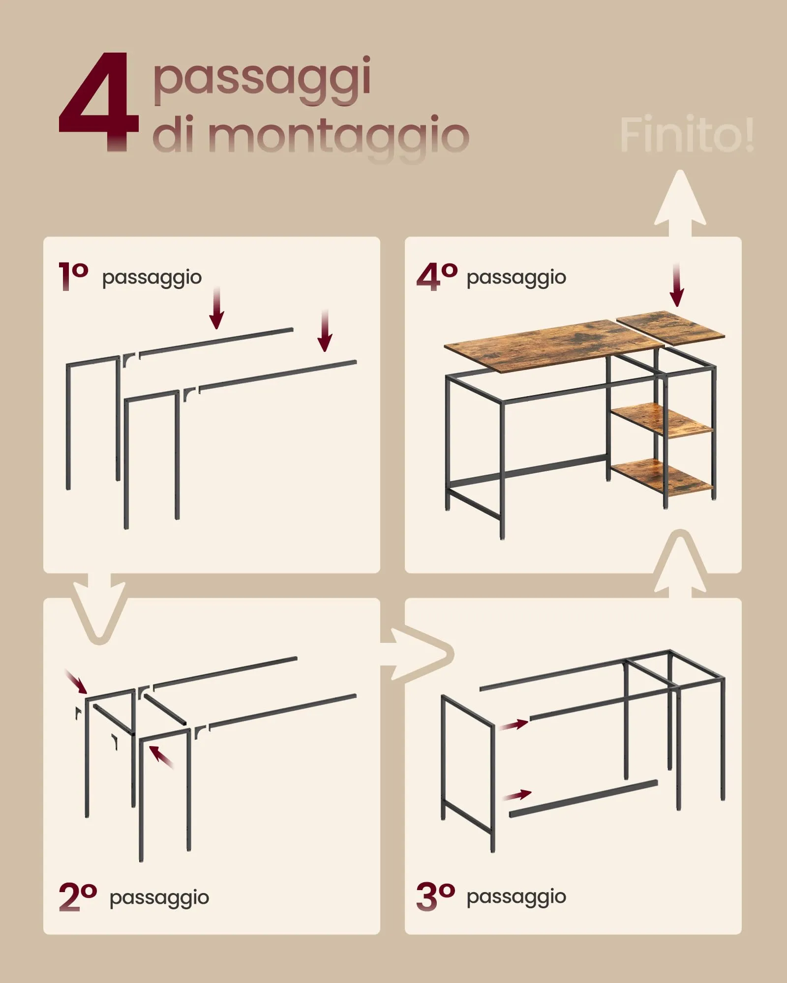 VASAGLE Scrivania per Computer LWD55X, 140 x 60 x 76 cm, Marrone Vintage e Nero Inchiostro - immagine 7