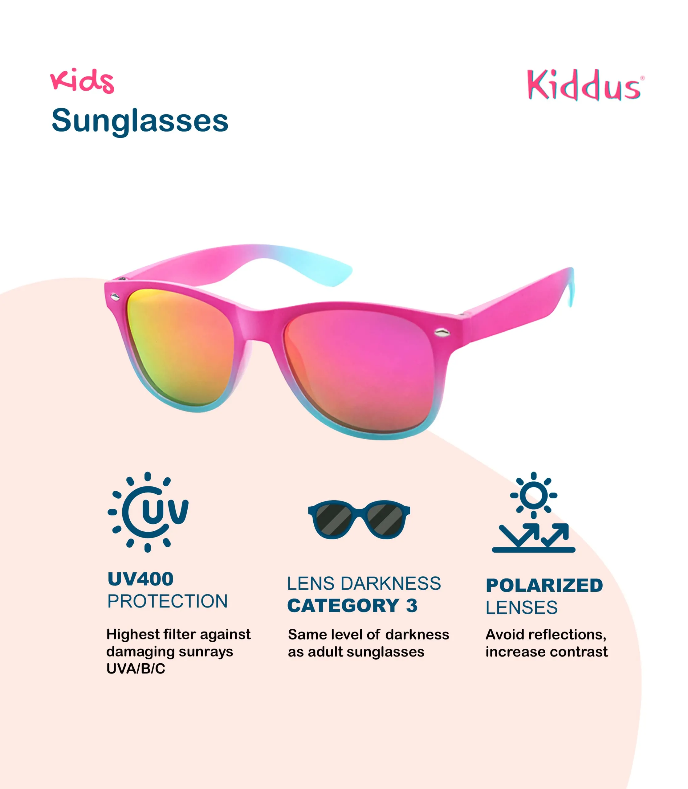 Kiddus Occhiali da Sole Polarizzati per Bambino e Bambina 4-7 Anni, UV400 CAT3, Montatura TR90, Cordino Incluso - immagine 3