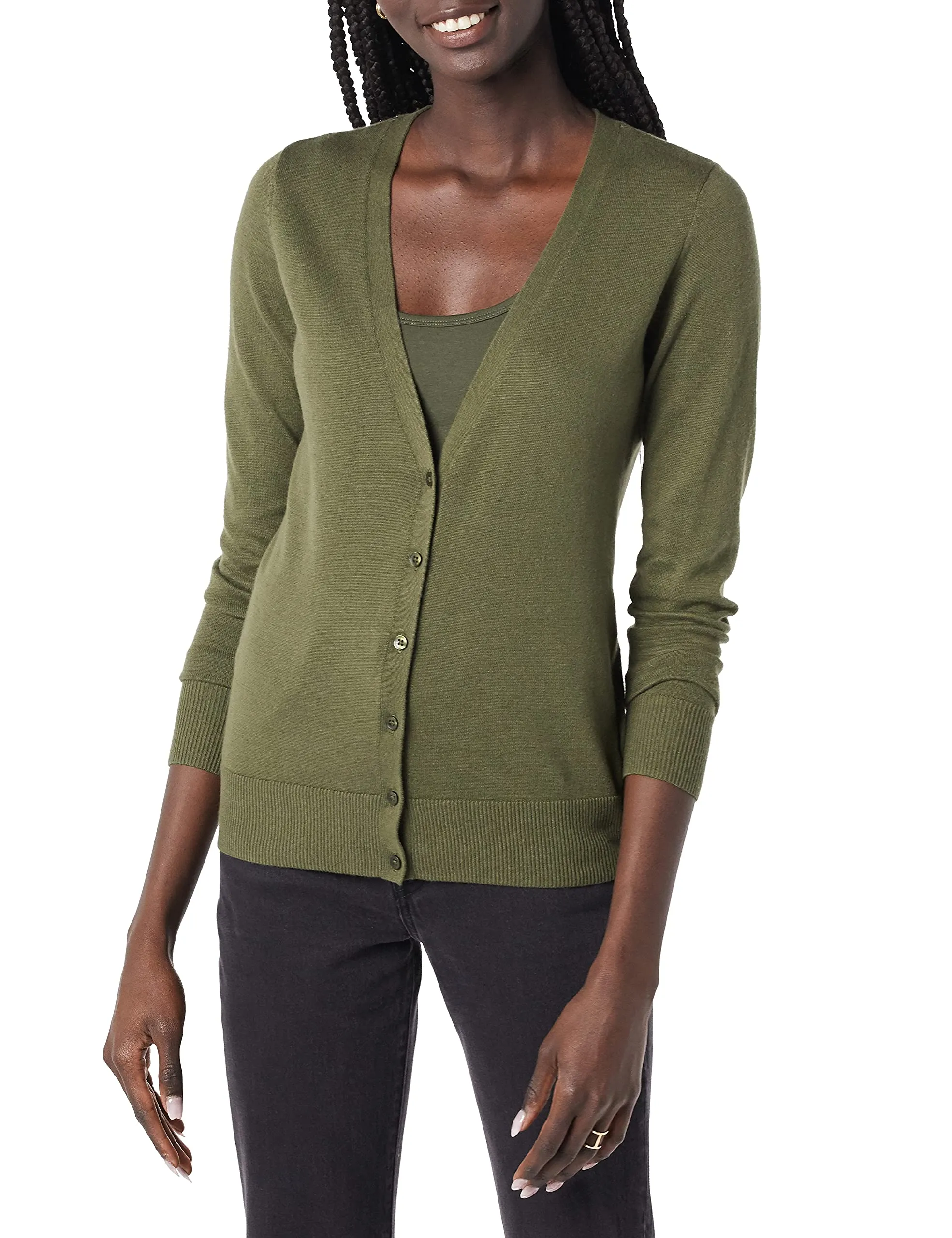 Amazon Essentials Felpa Cardigan Leggera Donna, Verde Oliva, XXL - immagine 1