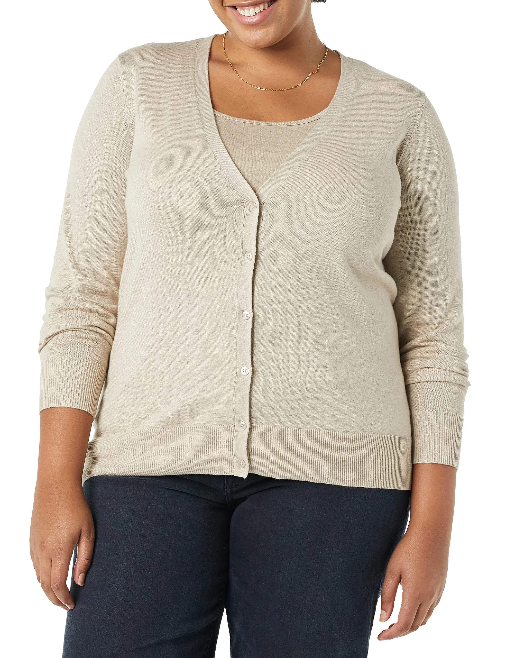 Amazon Essentials Felpa Cardigan Leggera Donna, Avena Chiaro, L - immagine 4
