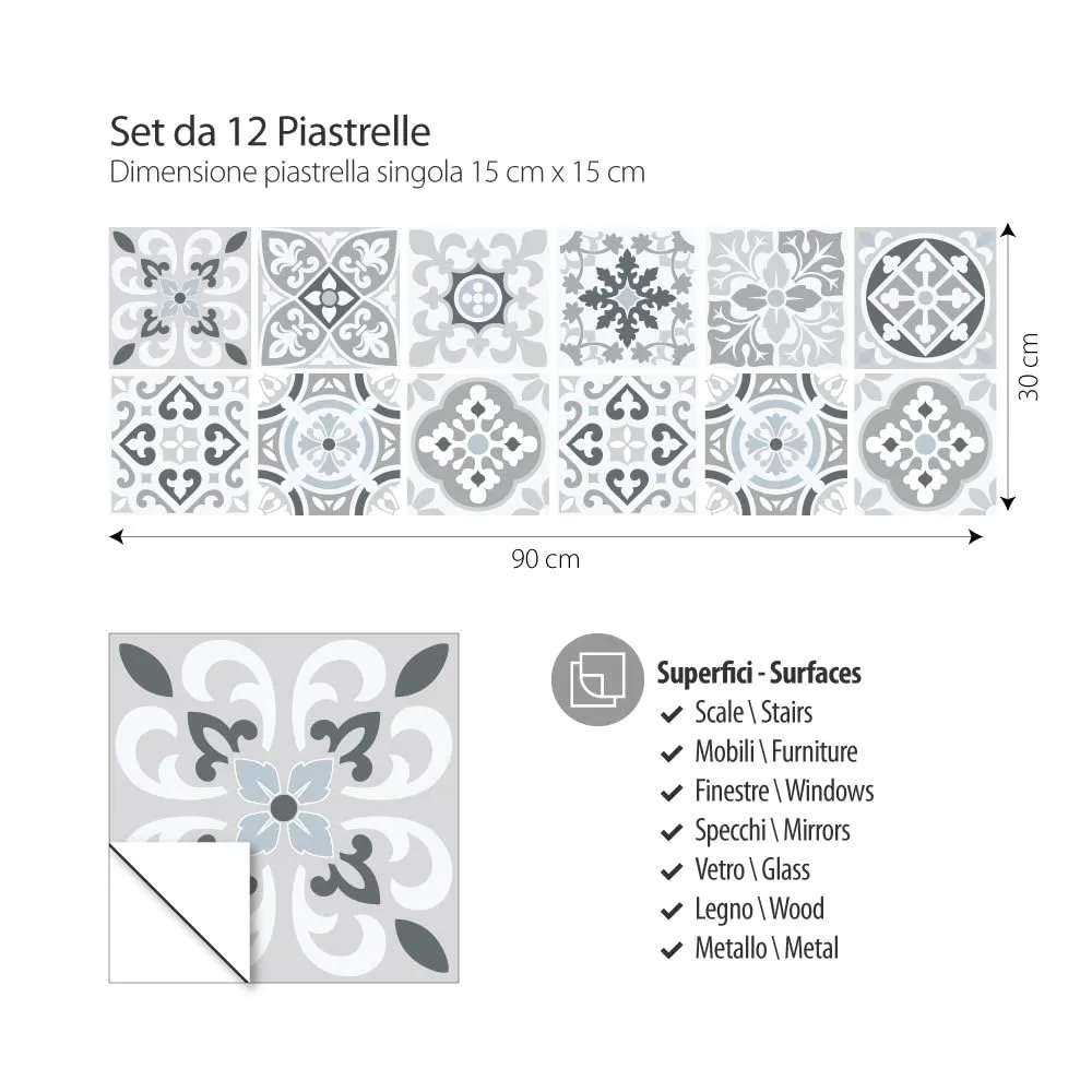 RE-COVERTILES Adesivi Piastrelle in PVC per Cucina e Bagno, 12 Pz 15x15 cm, PS00094 - immagine 3