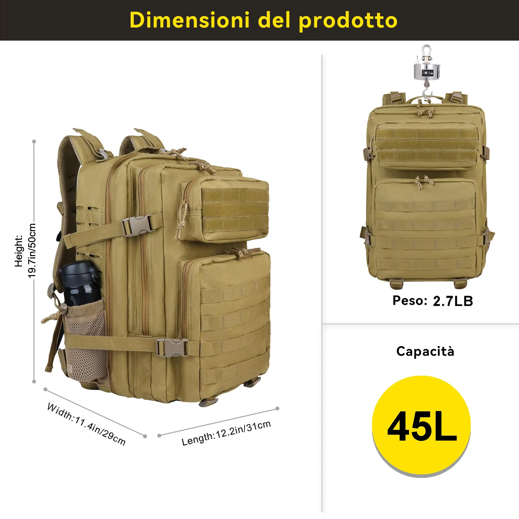 Zavothy Zaino Tattico Militare 45L Khaki - immagine 2