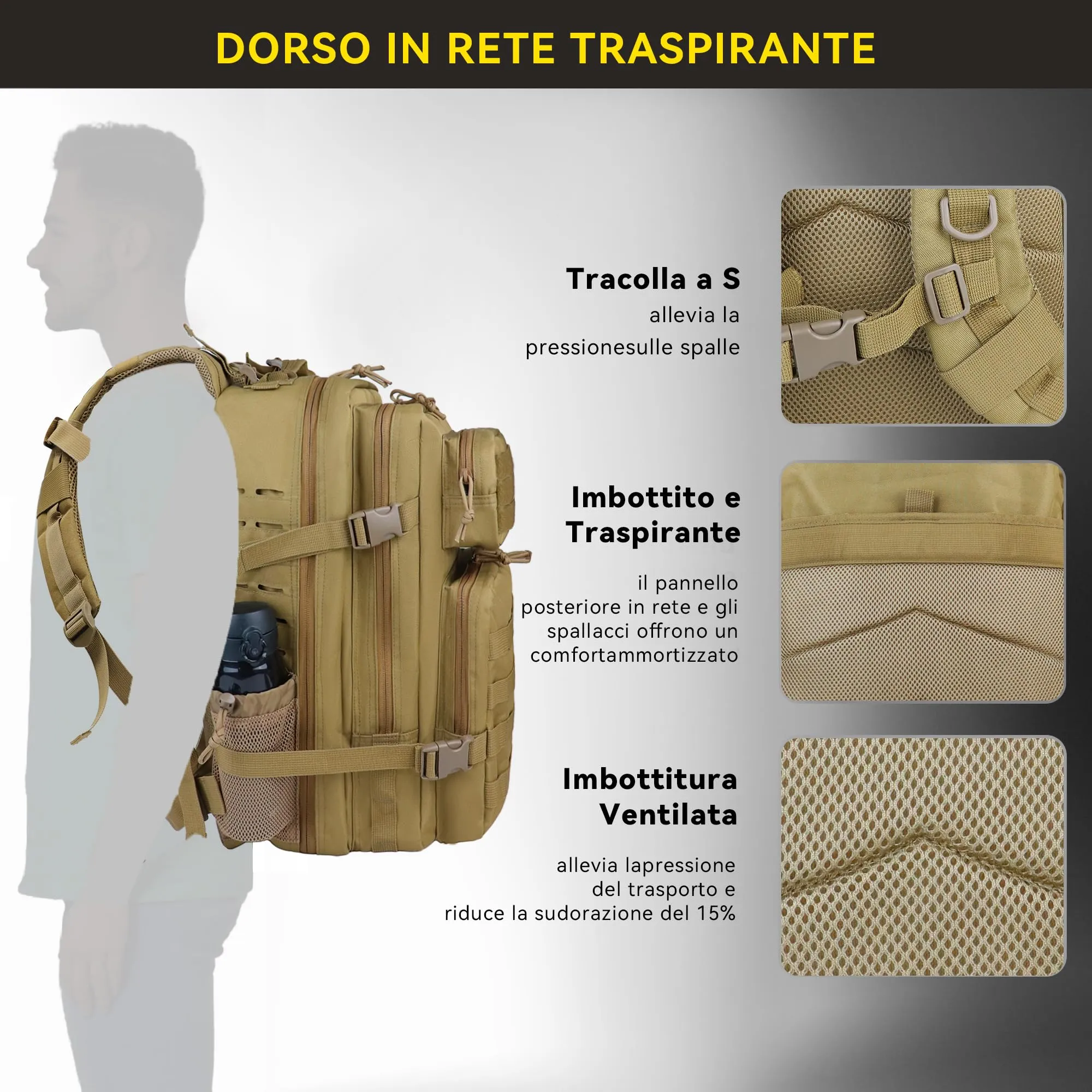 Zavothy Zaino Tattico Militare 45L Khaki - immagine 3