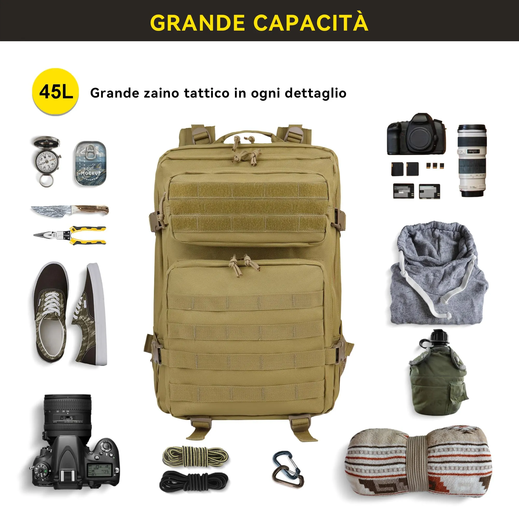 Zavothy Zaino Tattico Militare 45L Khaki - immagine 4