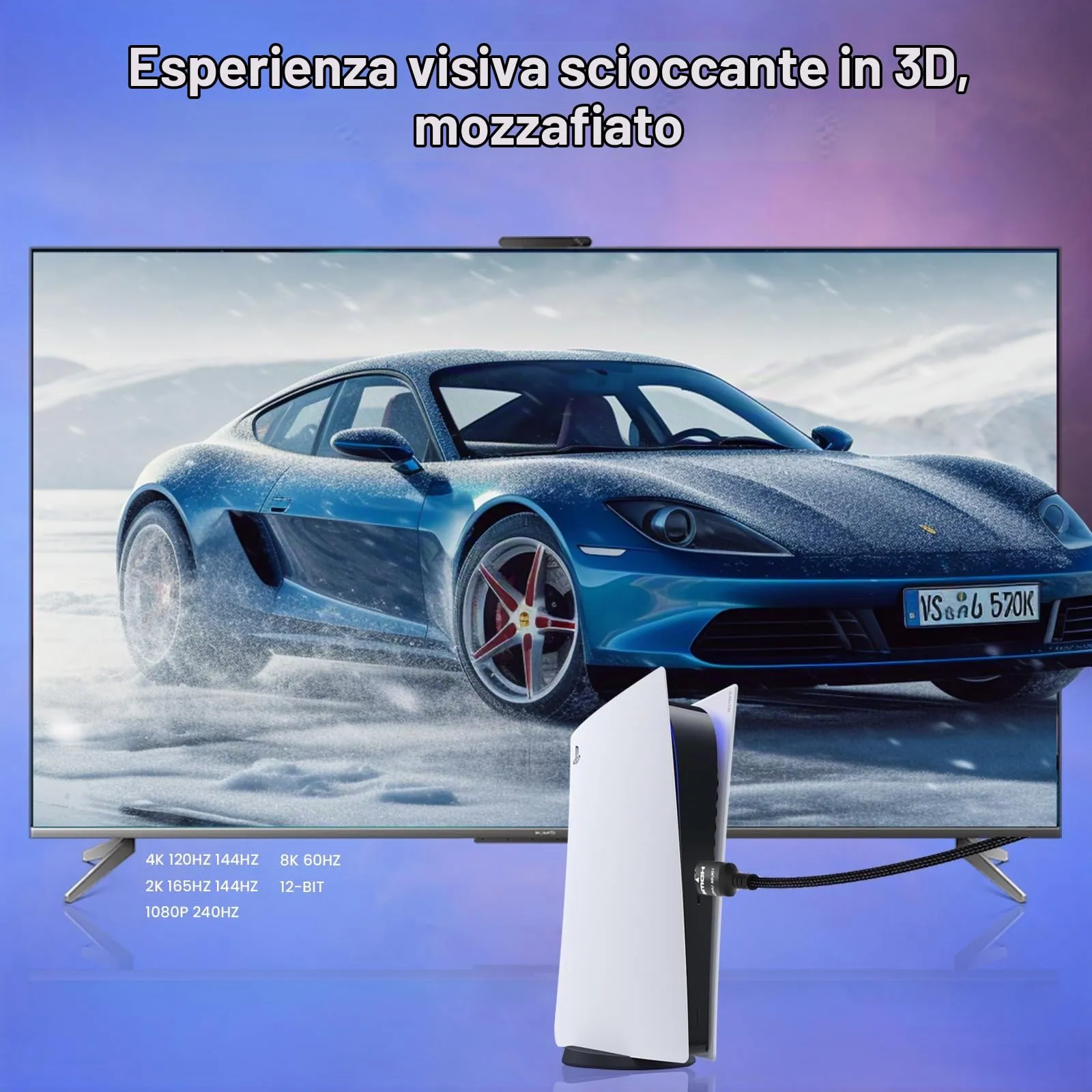 Etseinri Cavo HDMI 2.1 Ultra High Speed 10K 8K 4K, 2 Metri - immagine 4
