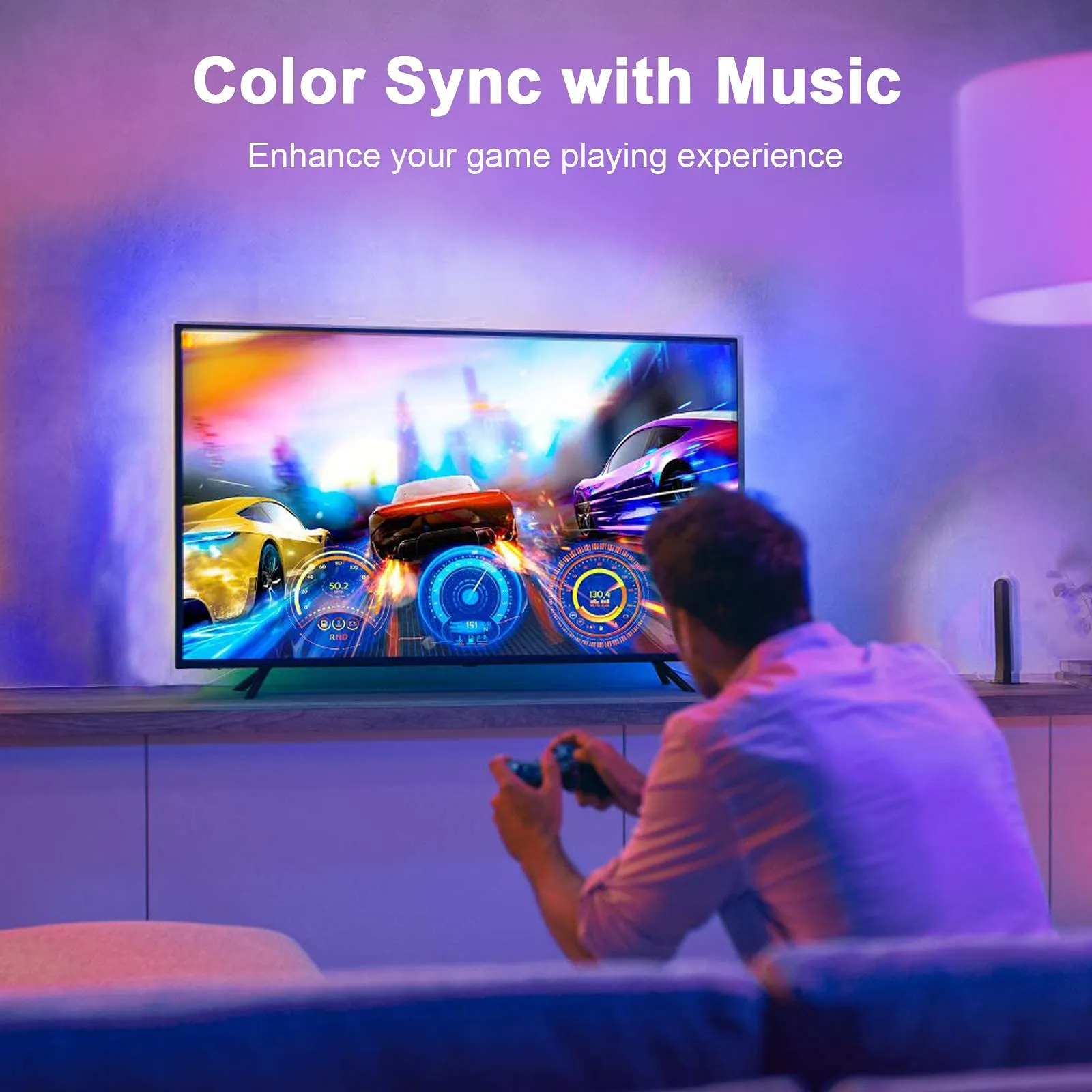 Enteenly Striscia LED TV 3m, Retroilluminazione RGB USB per TV 40-65 pollici, con Telecomando e Controllo APP, Ritmo Musicale - immagine 6