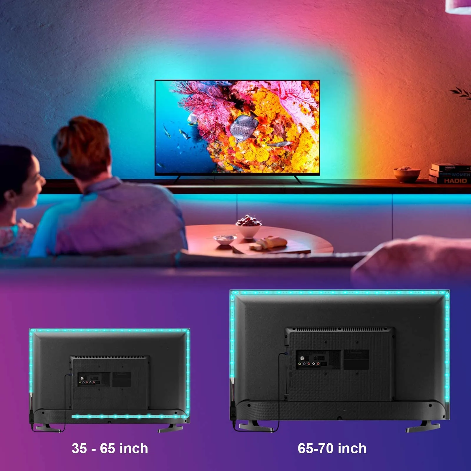 Enteenly Striscia LED TV 3m, Retroilluminazione RGB USB per TV 40-65 pollici, con Telecomando e Controllo APP, Ritmo Musicale - immagine 7