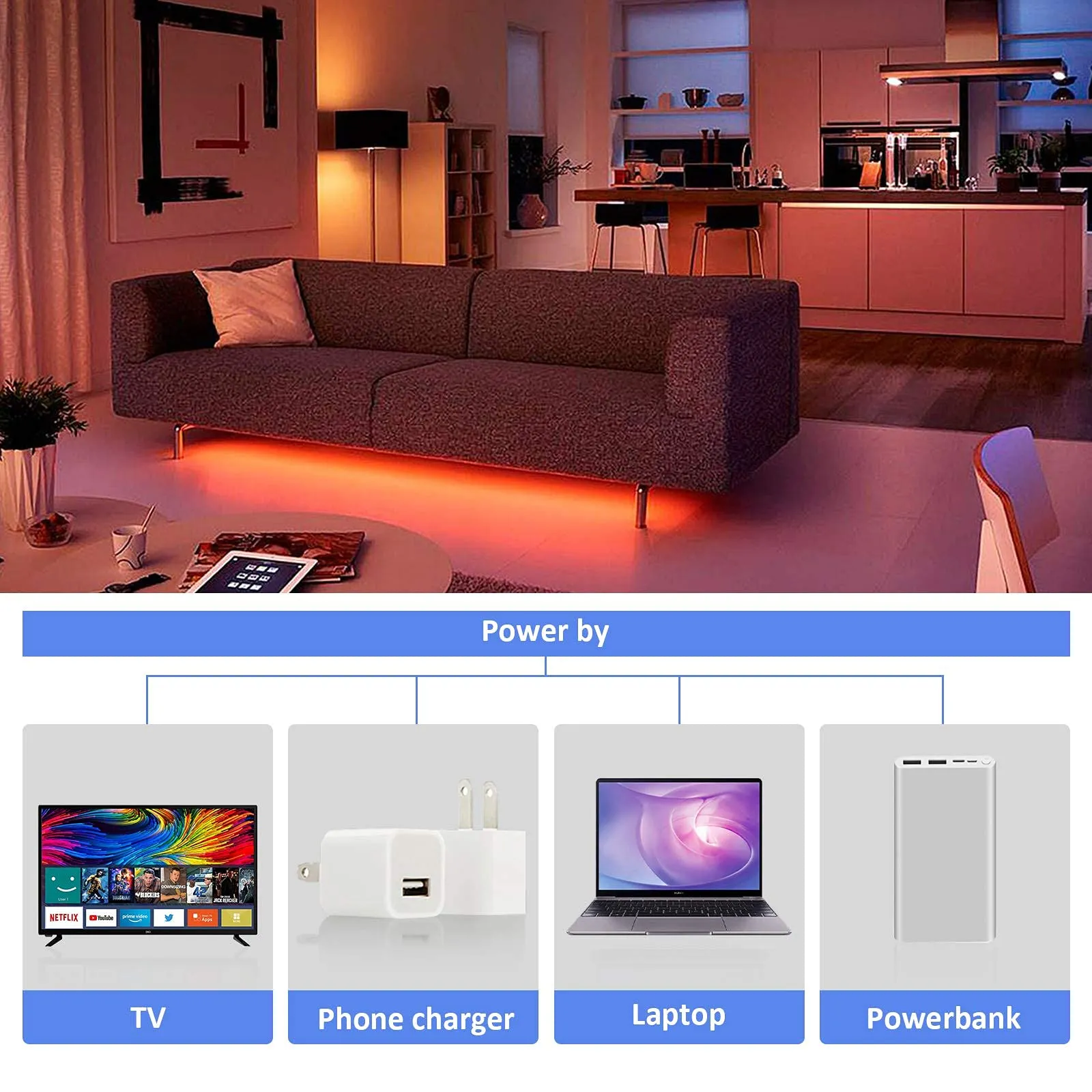 Enteenly Striscia LED TV 3m, Retroilluminazione RGB USB per TV 40-65 pollici, con Telecomando e Controllo APP, Ritmo Musicale - immagine 8