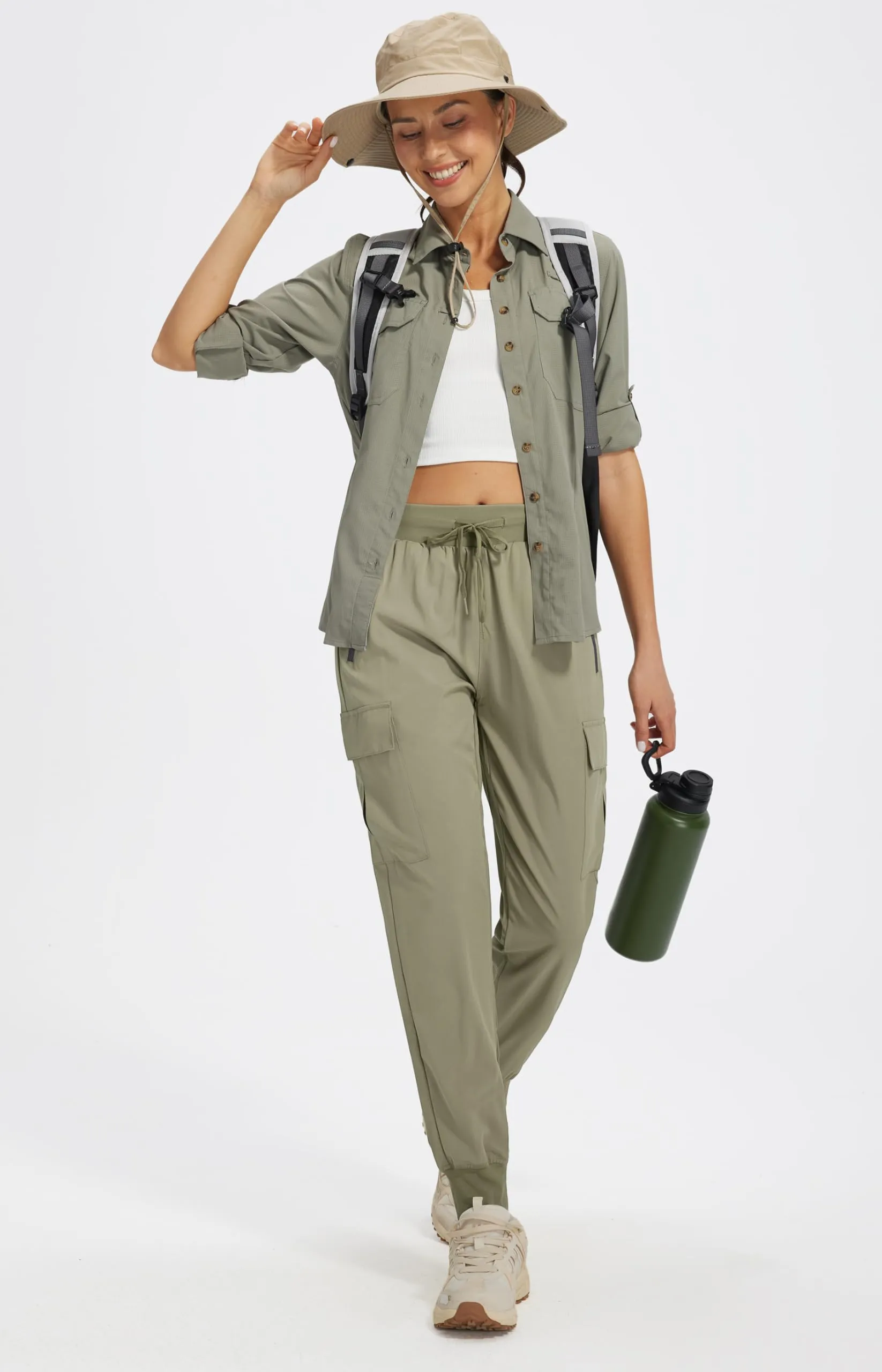 Libin Pantaloni Trekking Donna Cargo Jogger Estivi, Salvia, XS - immagine 7