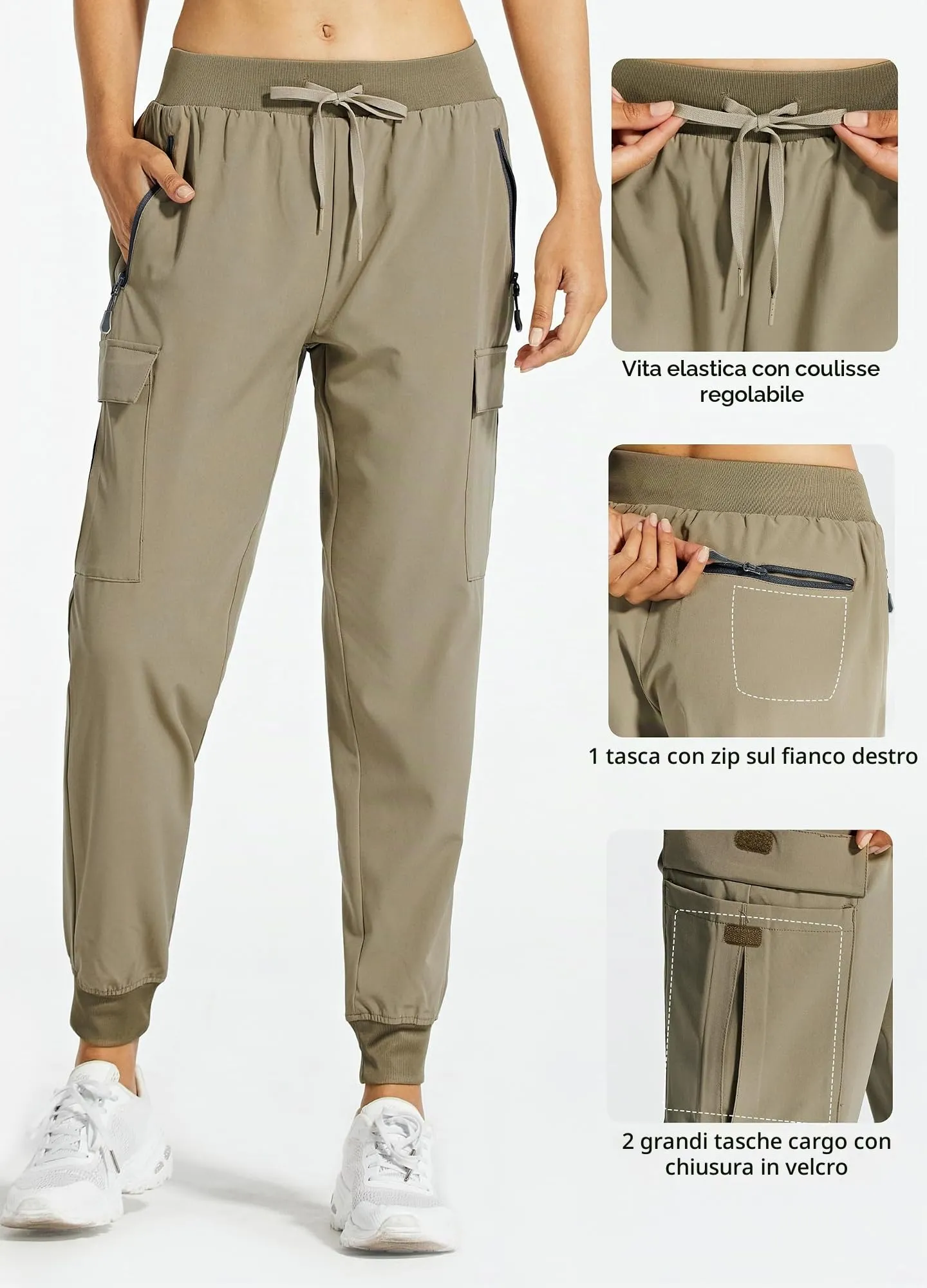 Libin Pantaloni Trekking Donna Cargo Jogger Estivi Khaki XXL - immagine 4
