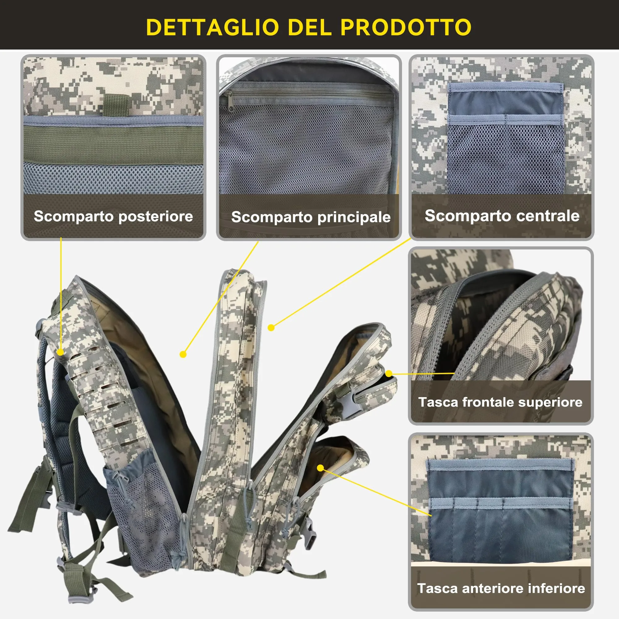 Zavothy Zaino Tattico Militare 45L con Sistema MOLLE, Mimetico - immagine 5