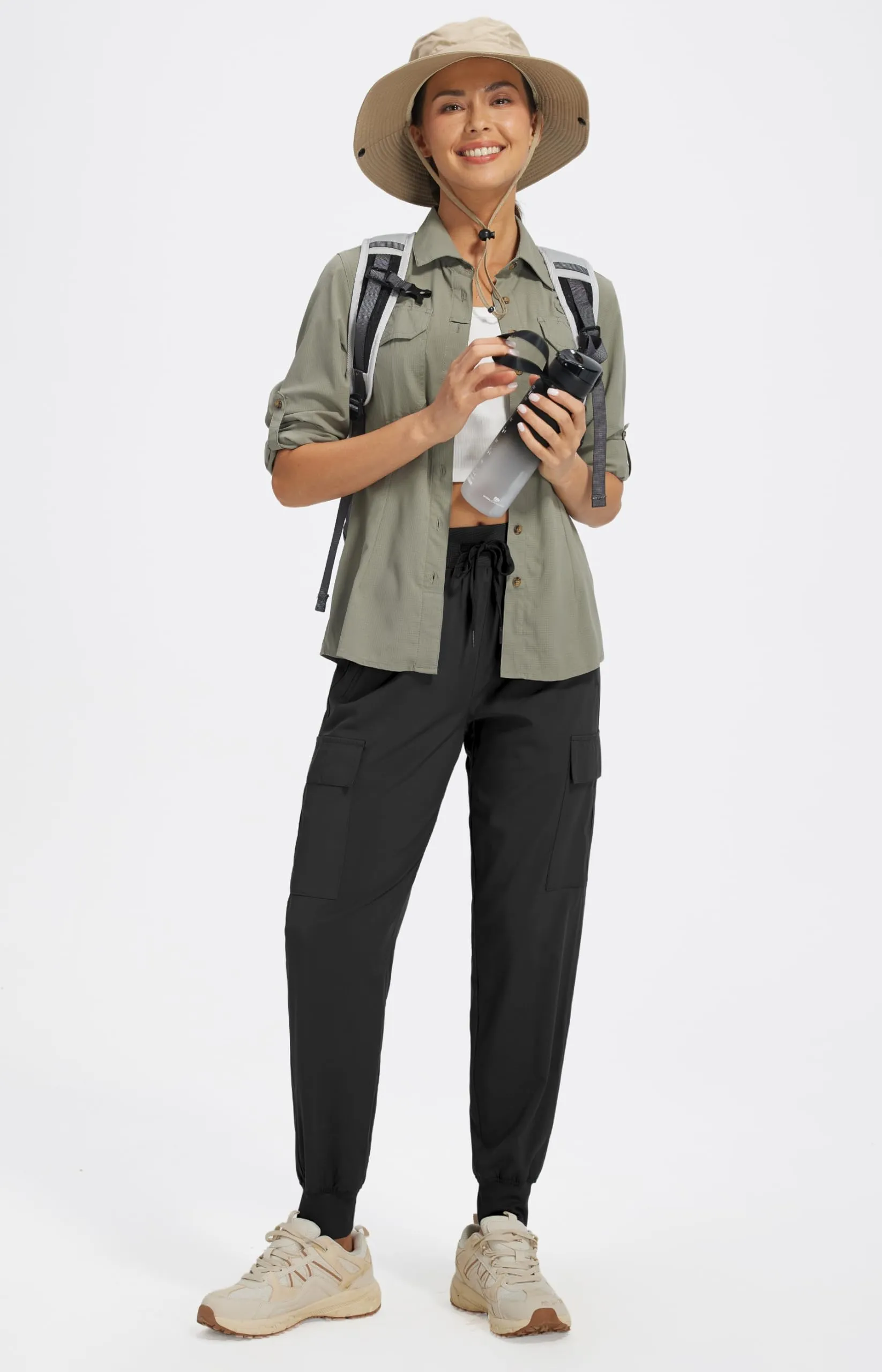 Libin Pantaloni Trekking Donna Cargo Jogger Estivi, Nero, XL - immagine 7
