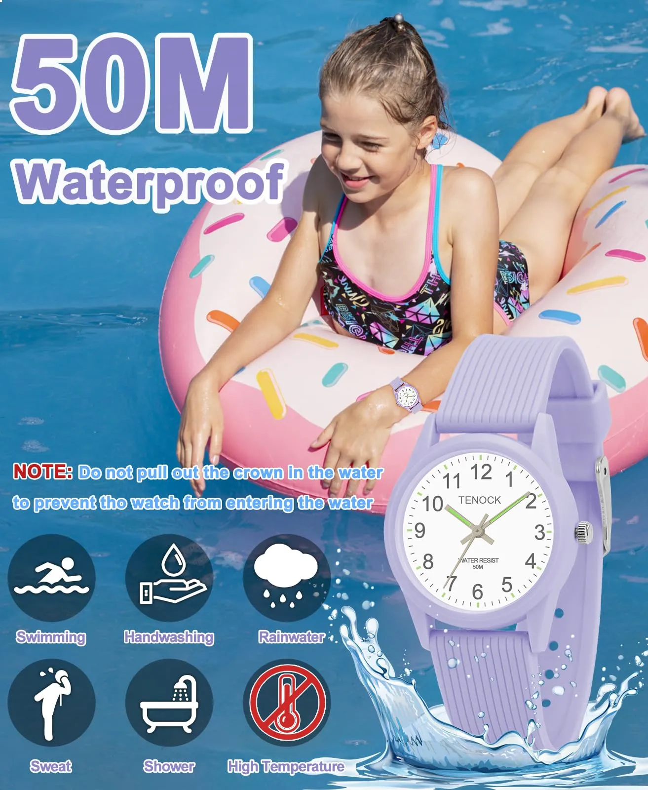 TENOCK Orologio Analogico per Bambini TE-6088 Impermeabile 50m - immagine 2