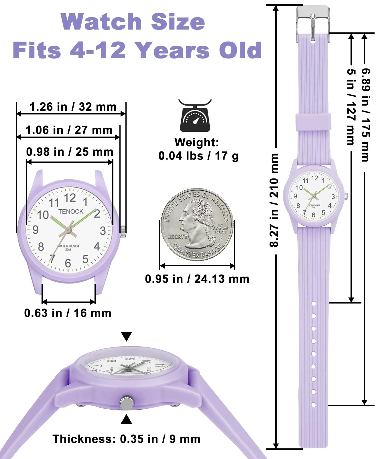TENOCK Orologio Analogico per Bambini TE-6088 Impermeabile 50m - immagine 5