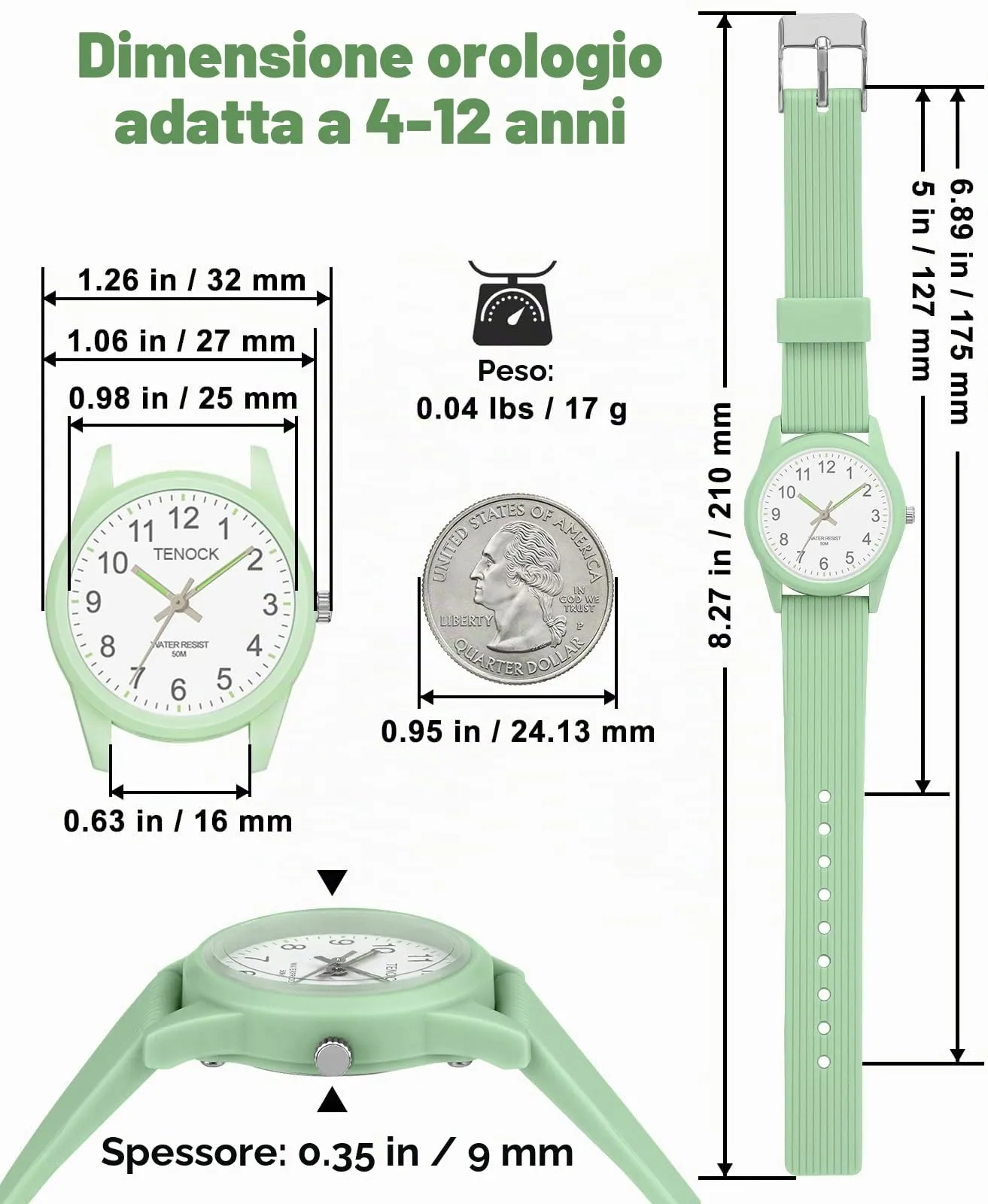 TENOCK Orologio Analogico per Bambini 50M Impermeabile TE-6088 - immagine 6