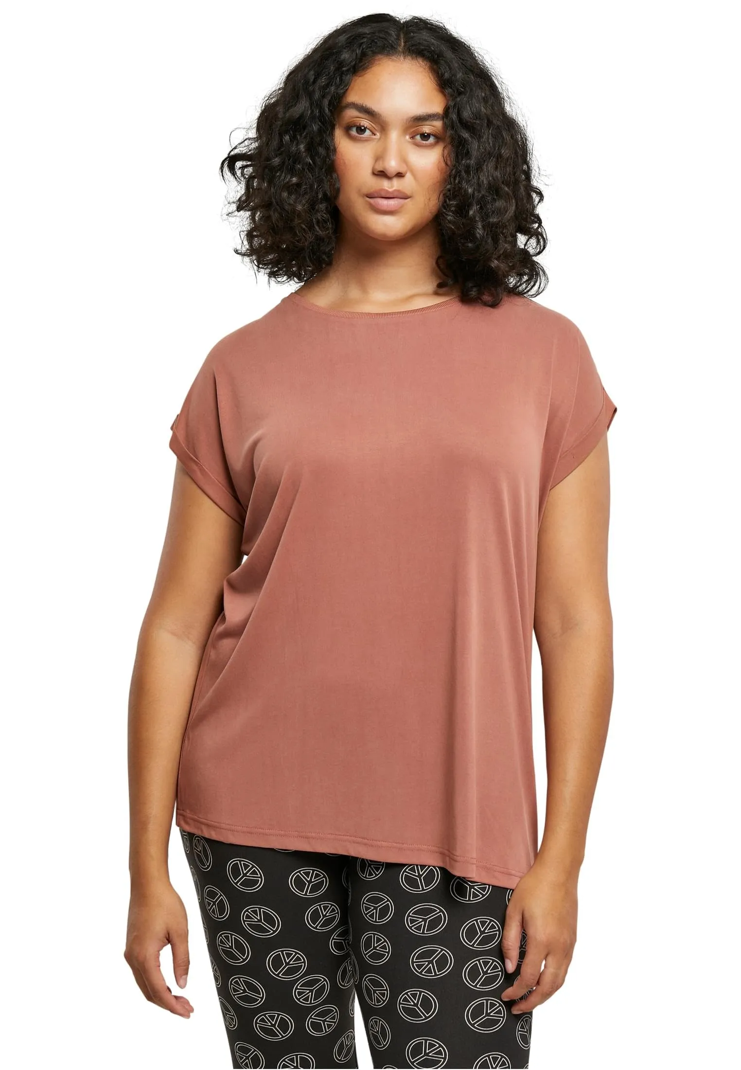 Urban Classics Extended Shoulder Tee in Modal, Terracotta, M - immagine 1