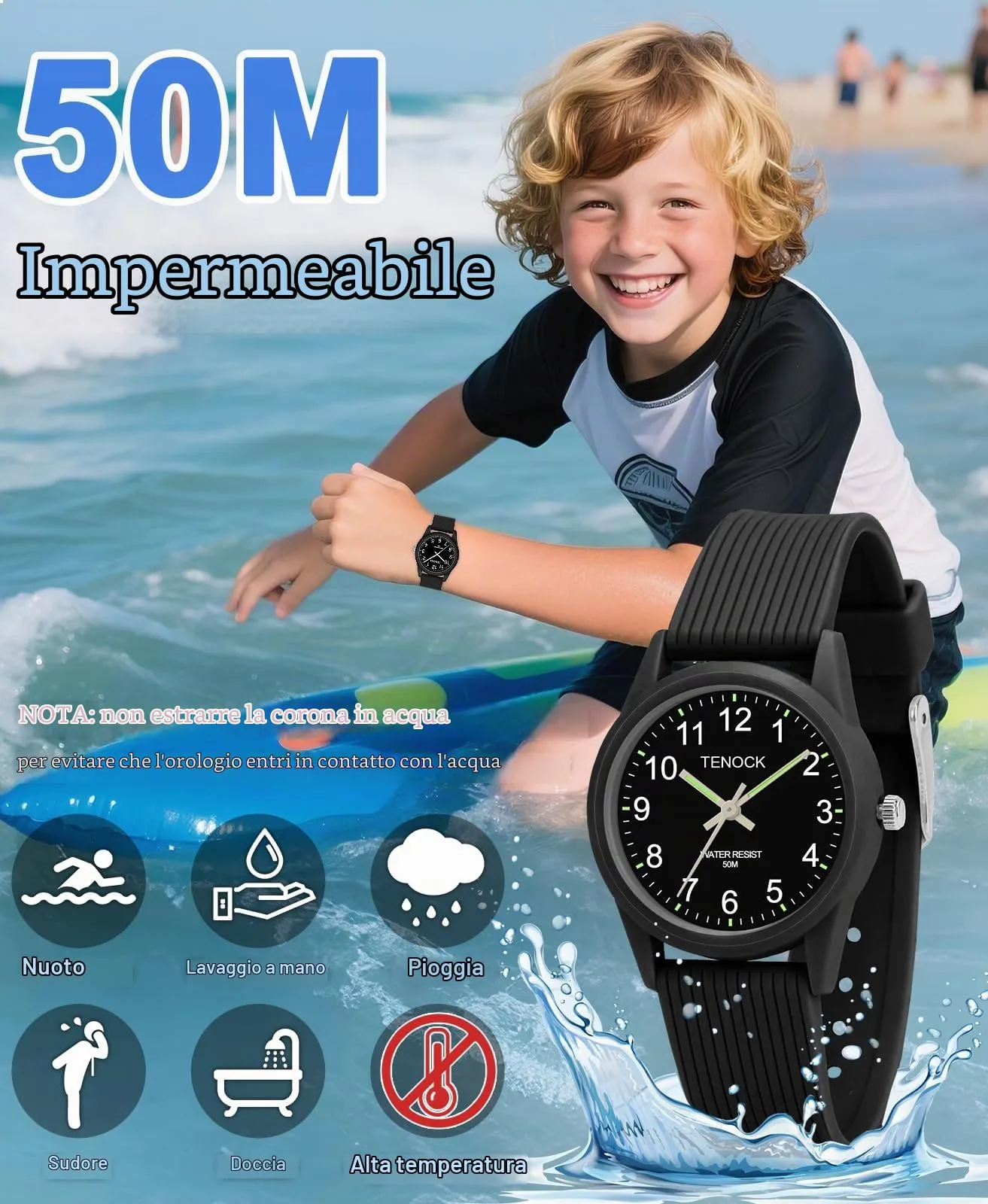 TENOCK Orologio Analogico per Bambini, 50M Impermeabile, Età 4-12 anni - immagine 2