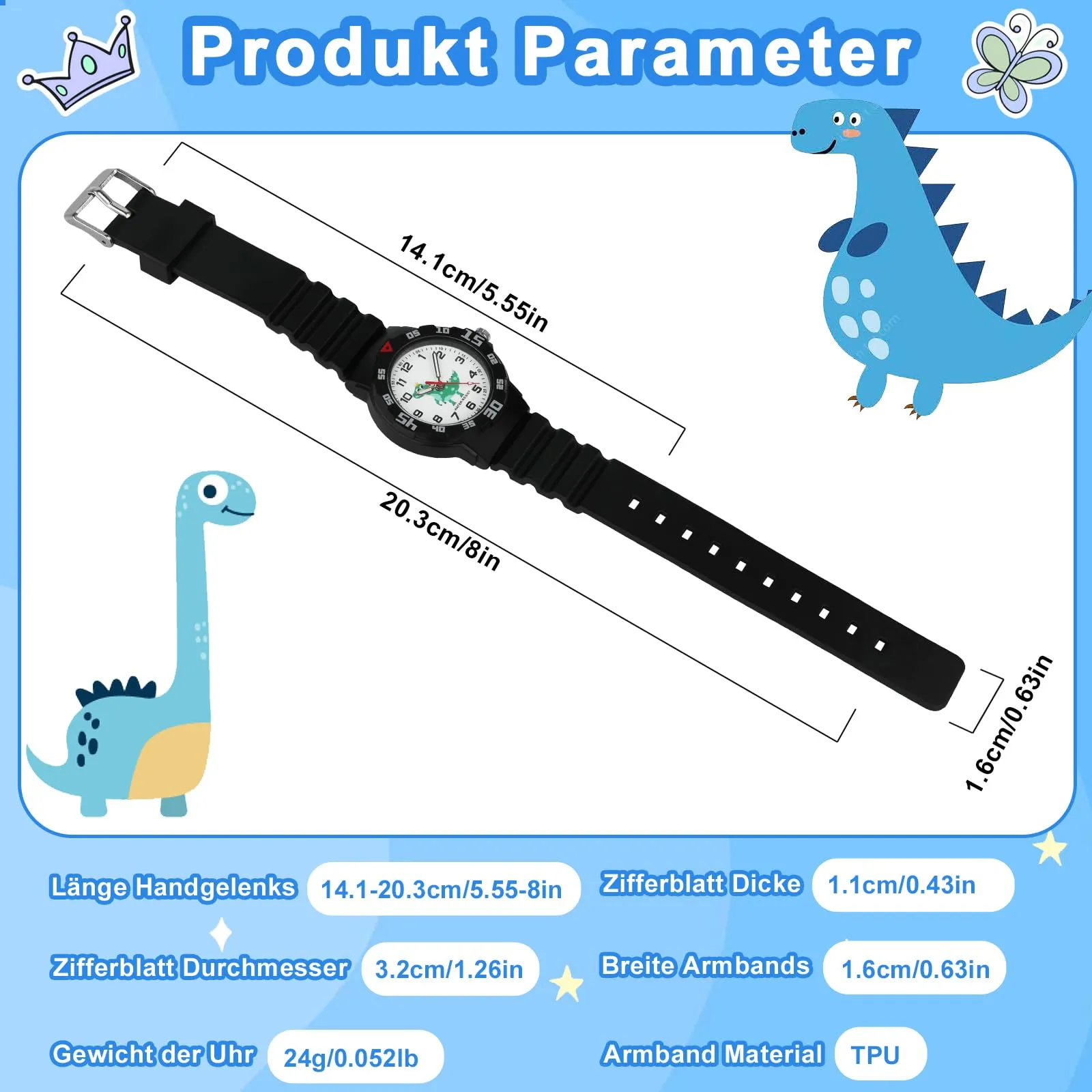 TENOCK Orologio Analogico per Bambini, Luce Notturna, Impermeabile 30M, 4-12 Anni - immagine 2