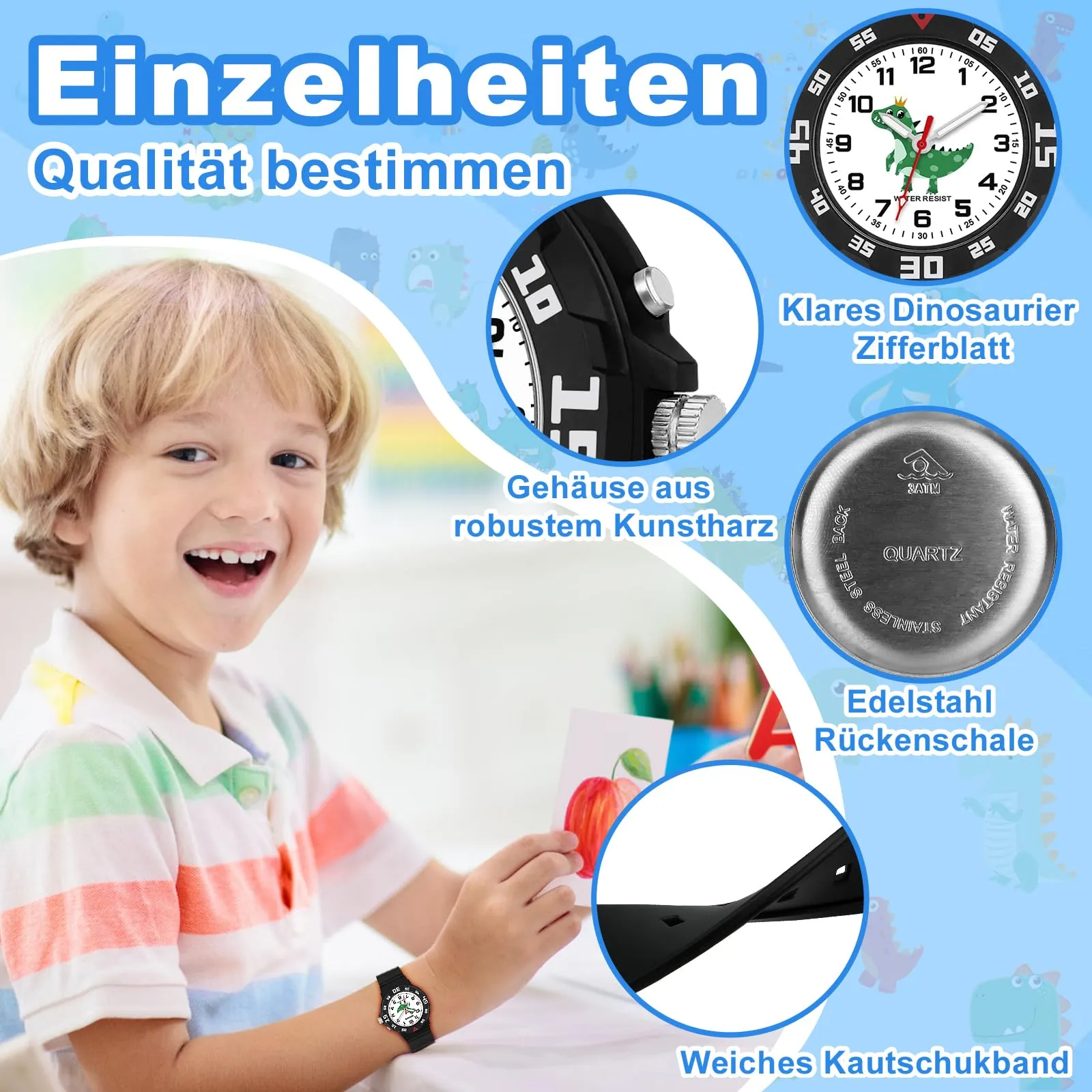TENOCK Orologio Analogico per Bambini, Luce Notturna, Impermeabile 30M, 4-12 Anni - immagine 3