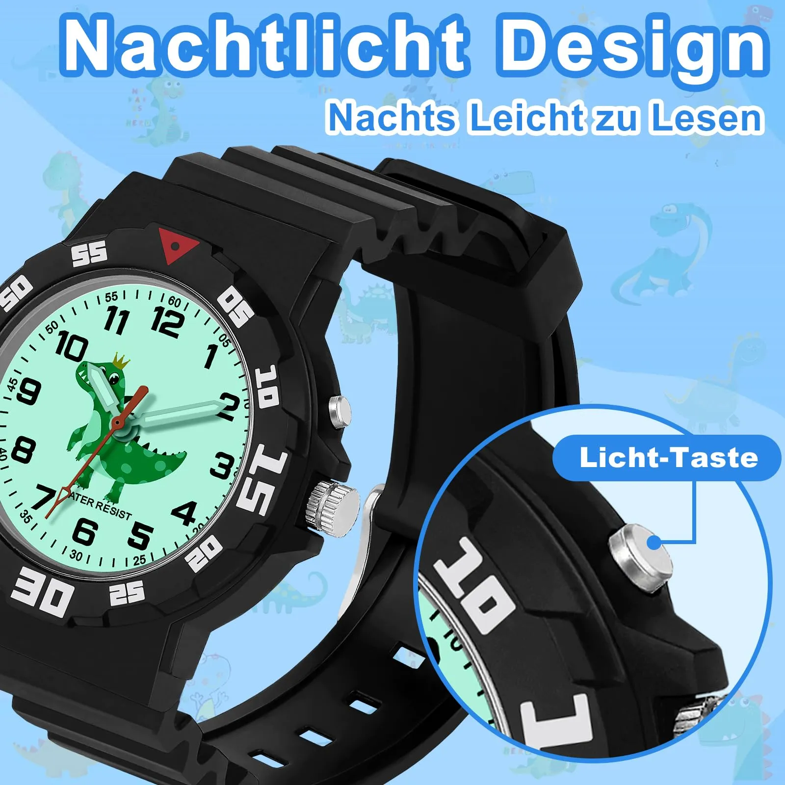 TENOCK Orologio Analogico per Bambini, Luce Notturna, Impermeabile 30M, 4-12 Anni - immagine 5