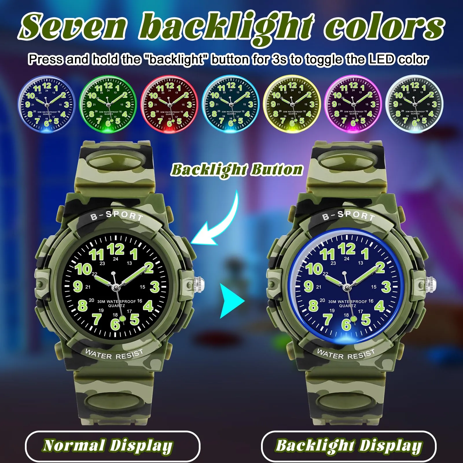 GUUMUXIN Orologio Analogico per Bambini 5-14 Anni, Luci Colorate, 30m Impermeabile, TPU - immagine 2