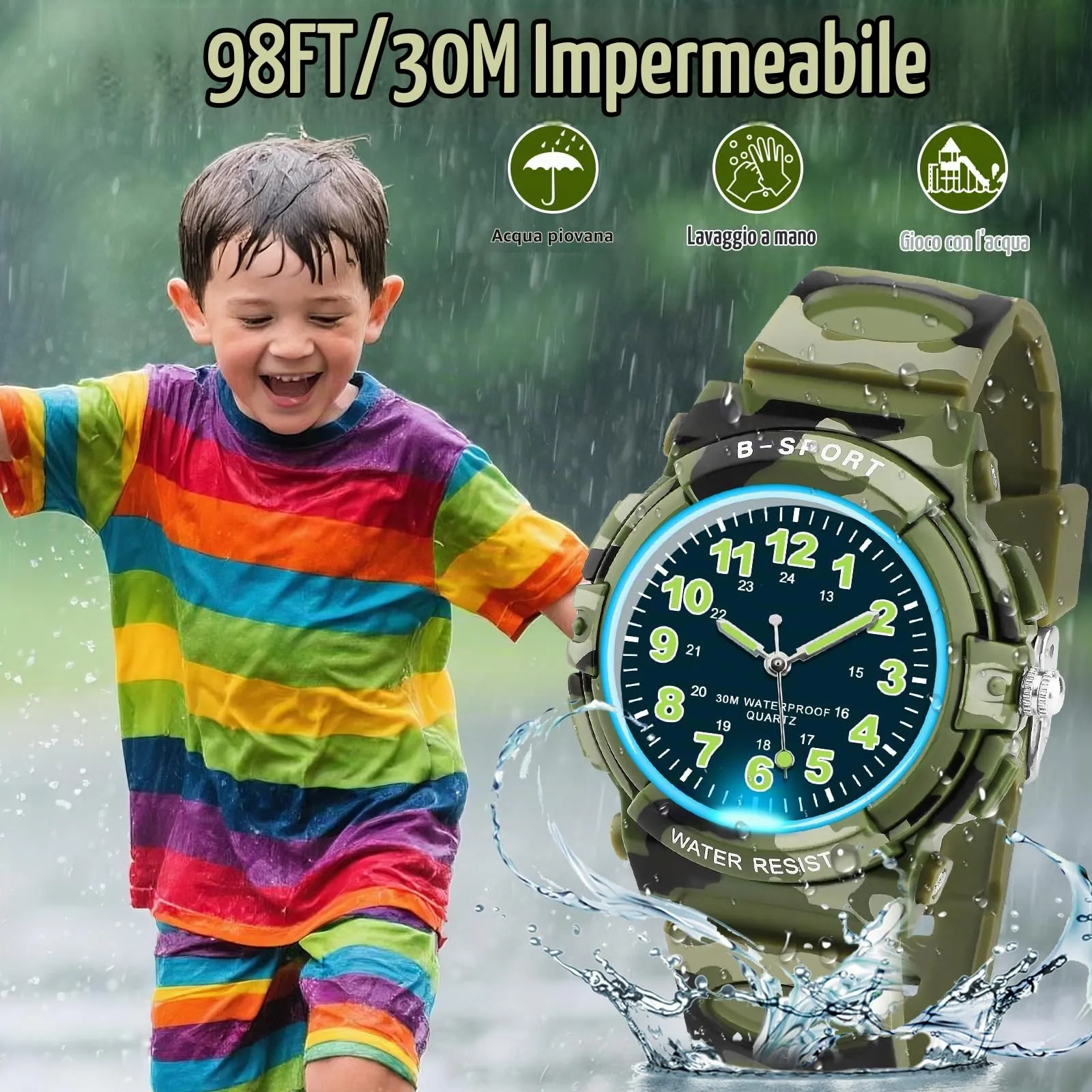 GUUMUXIN Orologio Analogico per Bambini 5-14 Anni, Luci Colorate, 30m Impermeabile, TPU - immagine 3
