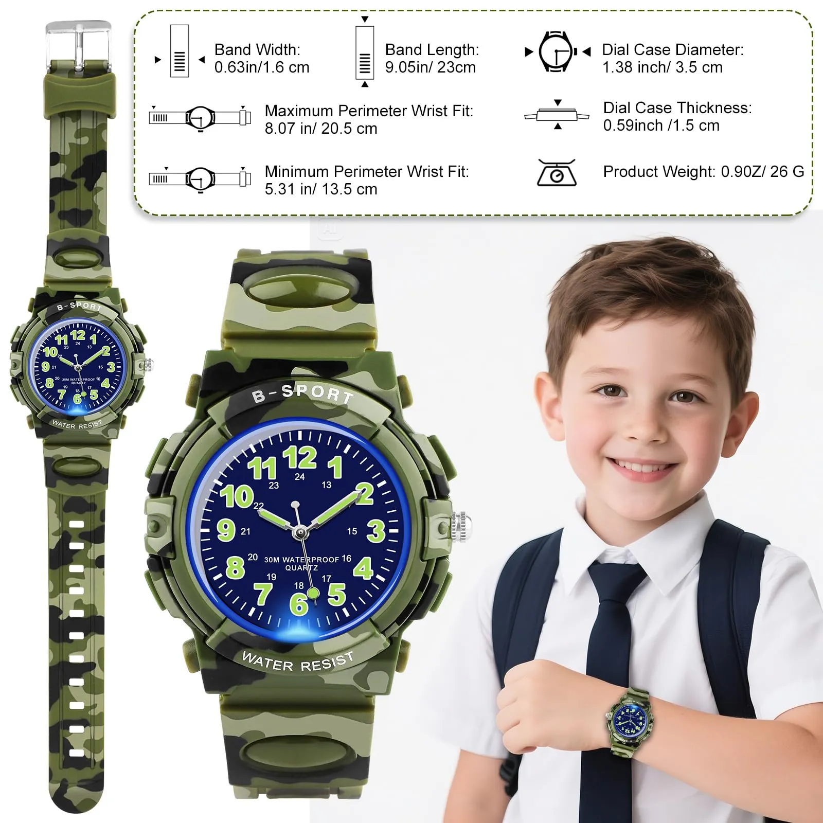 GUUMUXIN Orologio Analogico per Bambini 5-14 Anni, Luci Colorate, 30m Impermeabile, TPU - immagine 5