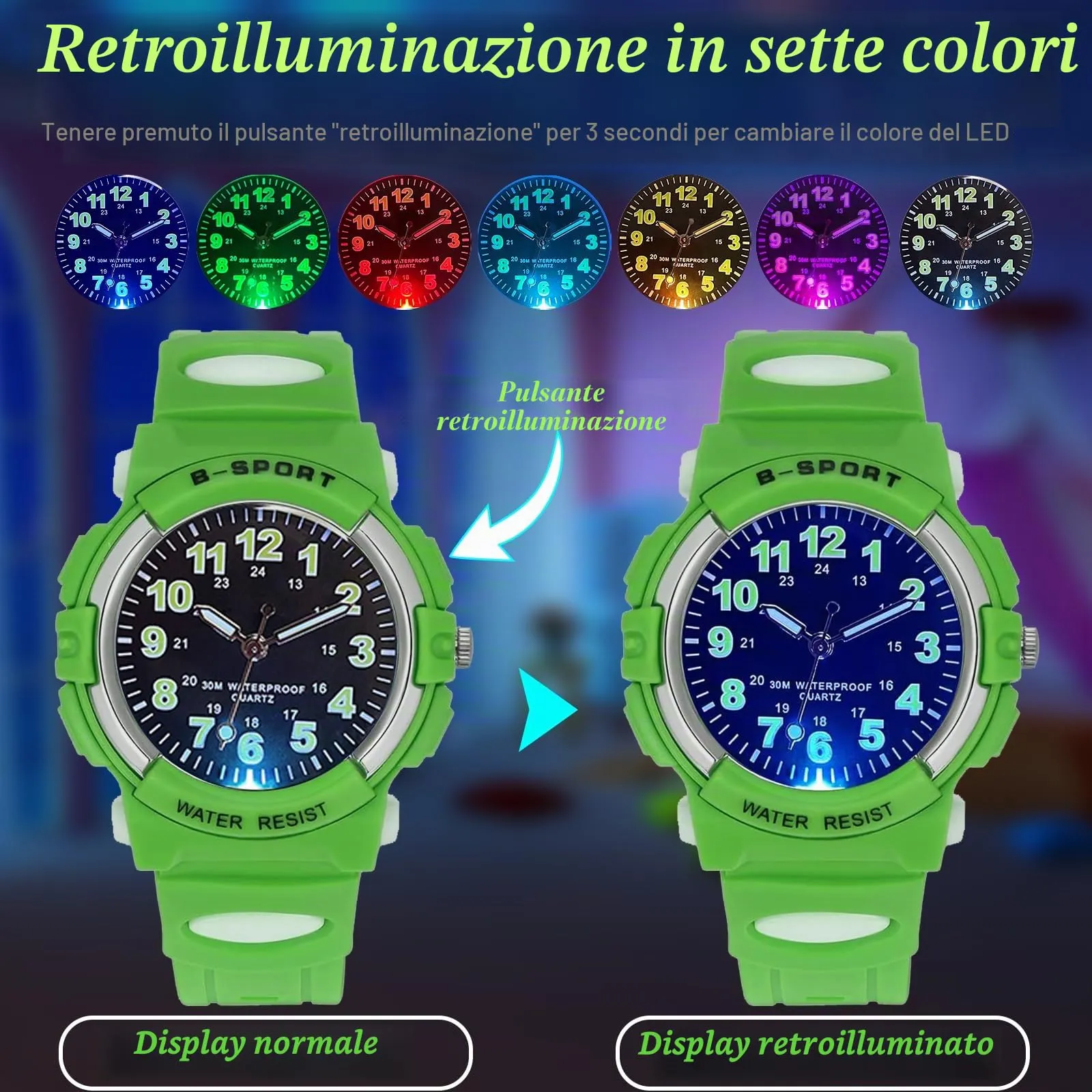 GUUMUXIN Orologio Analogico per Bambini 5-14 Anni, Luci Colorate, Impermeabile 30m, Cinturino TPU - immagine 2