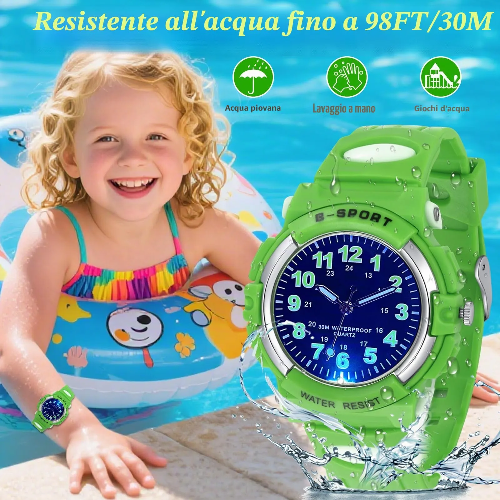 GUUMUXIN Orologio Analogico per Bambini 5-14 Anni, Luci Colorate, Impermeabile 30m, Cinturino TPU - immagine 3