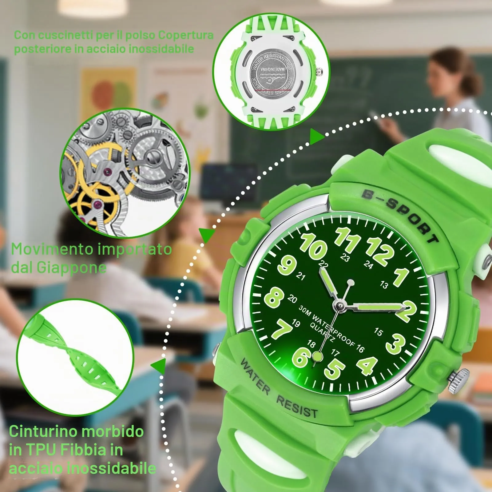 GUUMUXIN Orologio Analogico per Bambini 5-14 Anni, Luci Colorate, Impermeabile 30m, Cinturino TPU - immagine 4