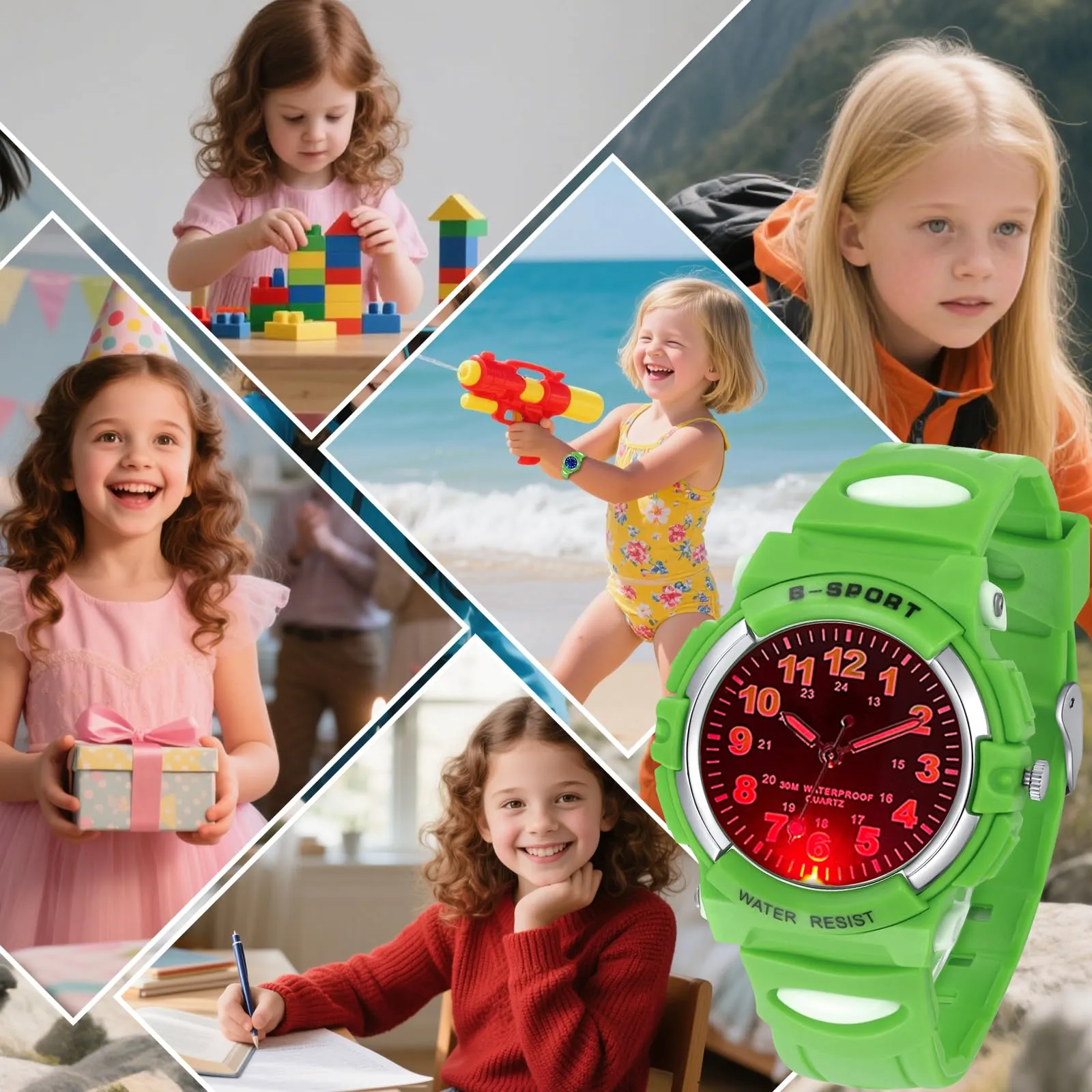 GUUMUXIN Orologio Analogico per Bambini 5-14 Anni, Luci Colorate, Impermeabile 30m, Cinturino TPU - immagine 6